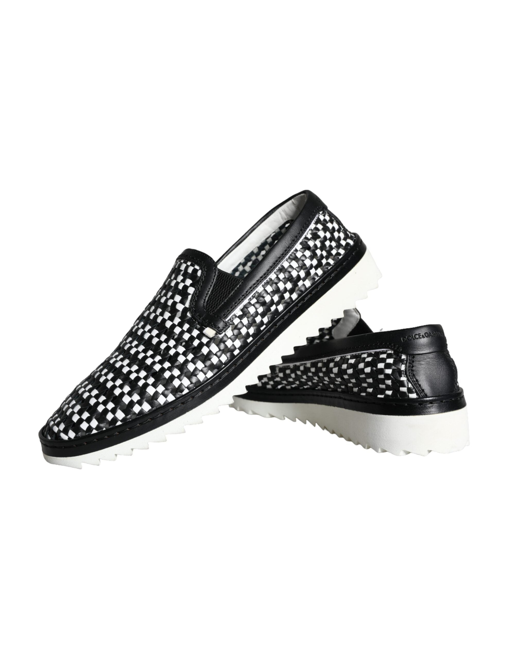 Dolce & Gabbana Black and White Weaved Slip-On Men's Loafers Shoes-8