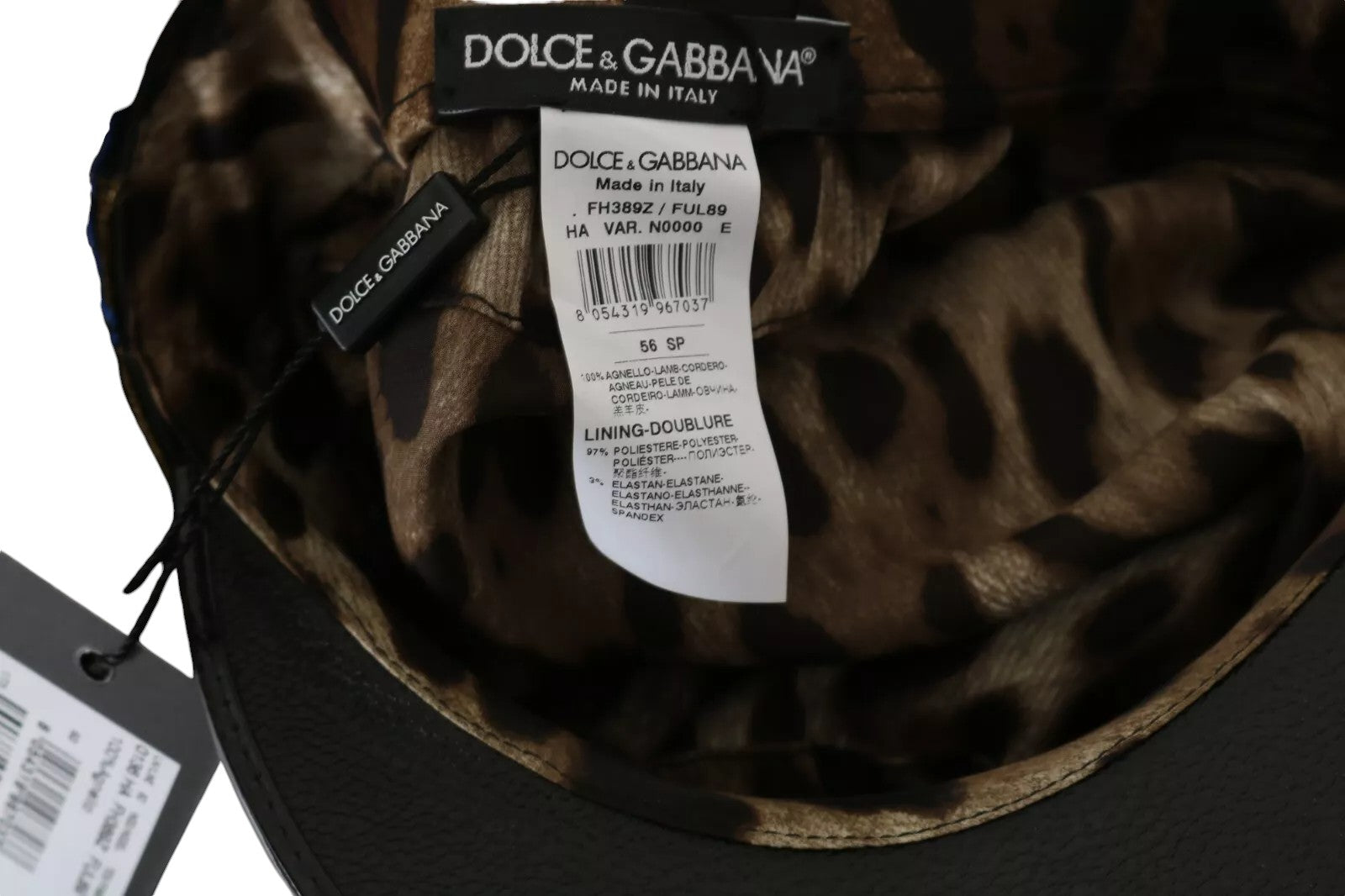 Dolce & Gabbana Black Leather Crystal Beads Gold Ribbon Fiddler Cap-5