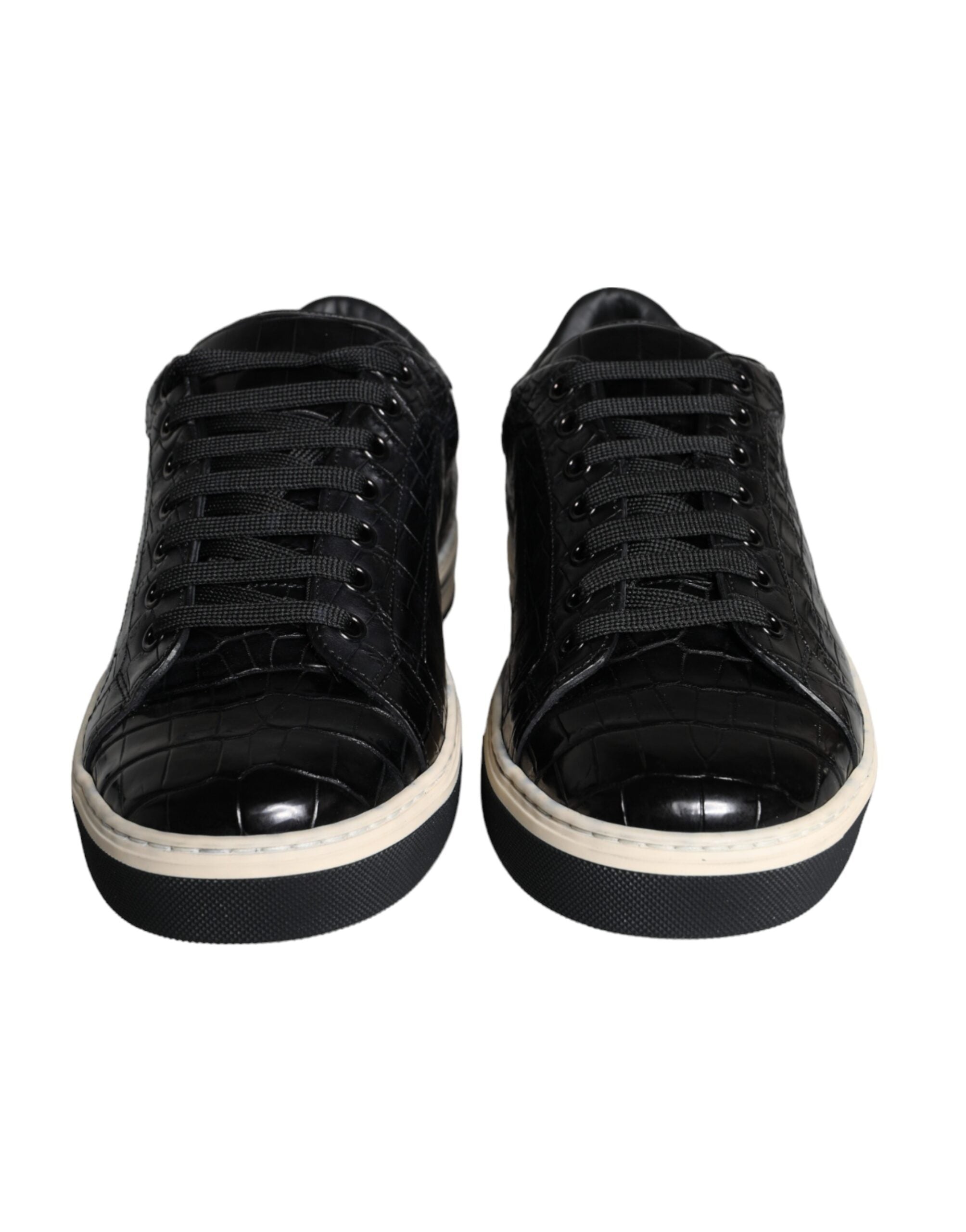 Dolce & Gabbana Schwarz Leder Männer Low Top Turnschuhe Schuhe-2
