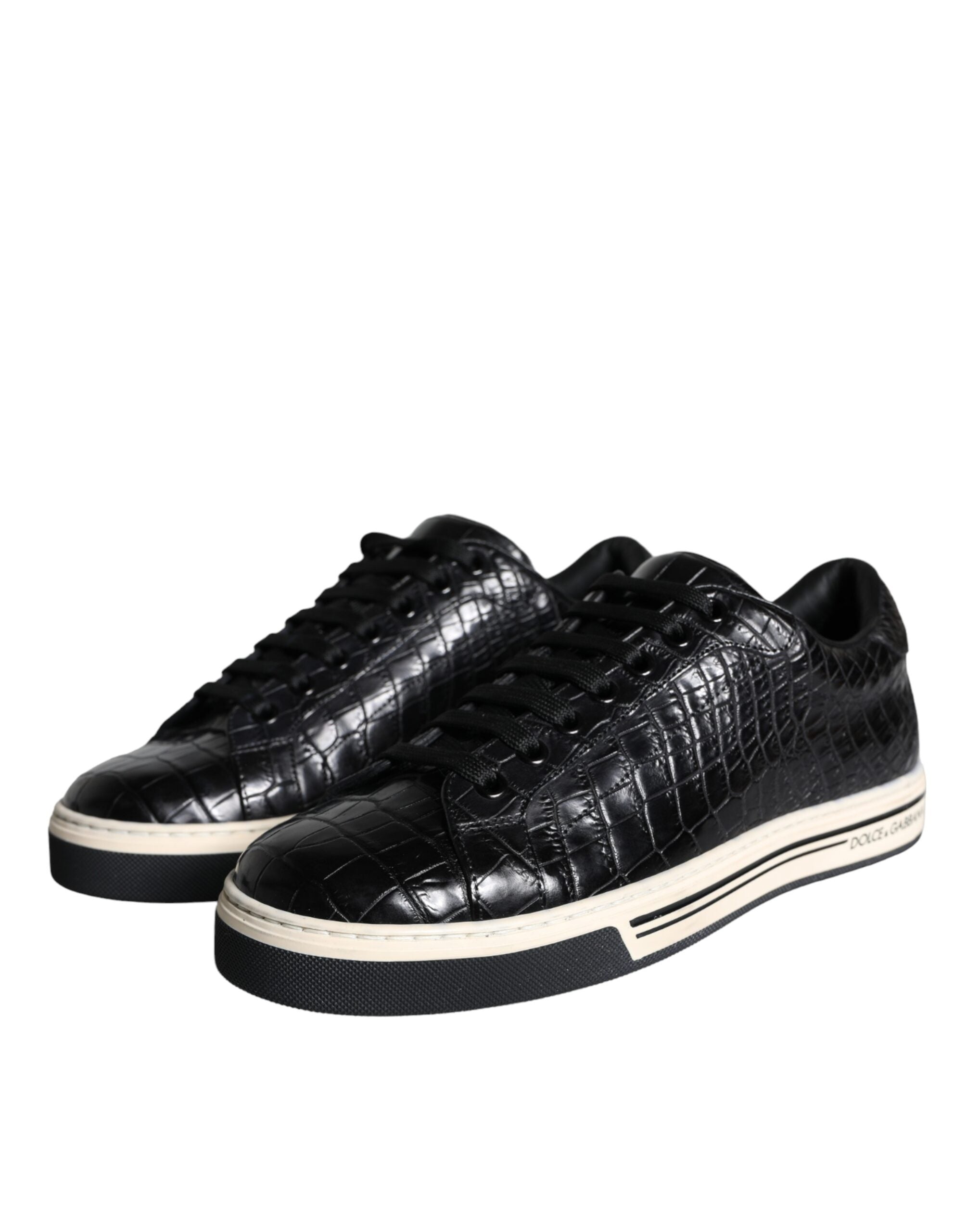 Dolce & Gabbana Schwarz Leder Männer Low Top Turnschuhe Schuhe-3