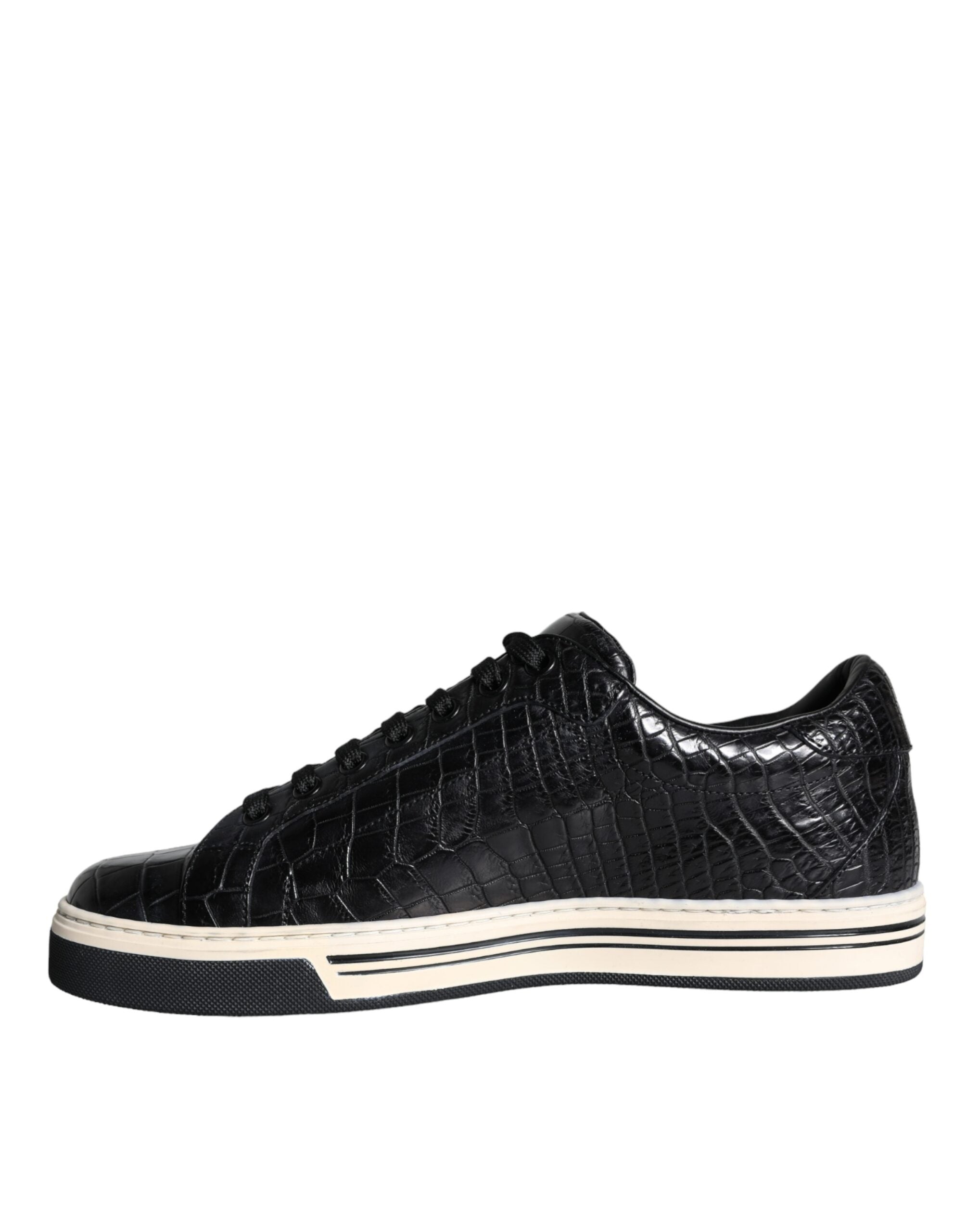 Dolce & Gabbana Schwarz Leder Männer Low Top Turnschuhe Schuhe-4