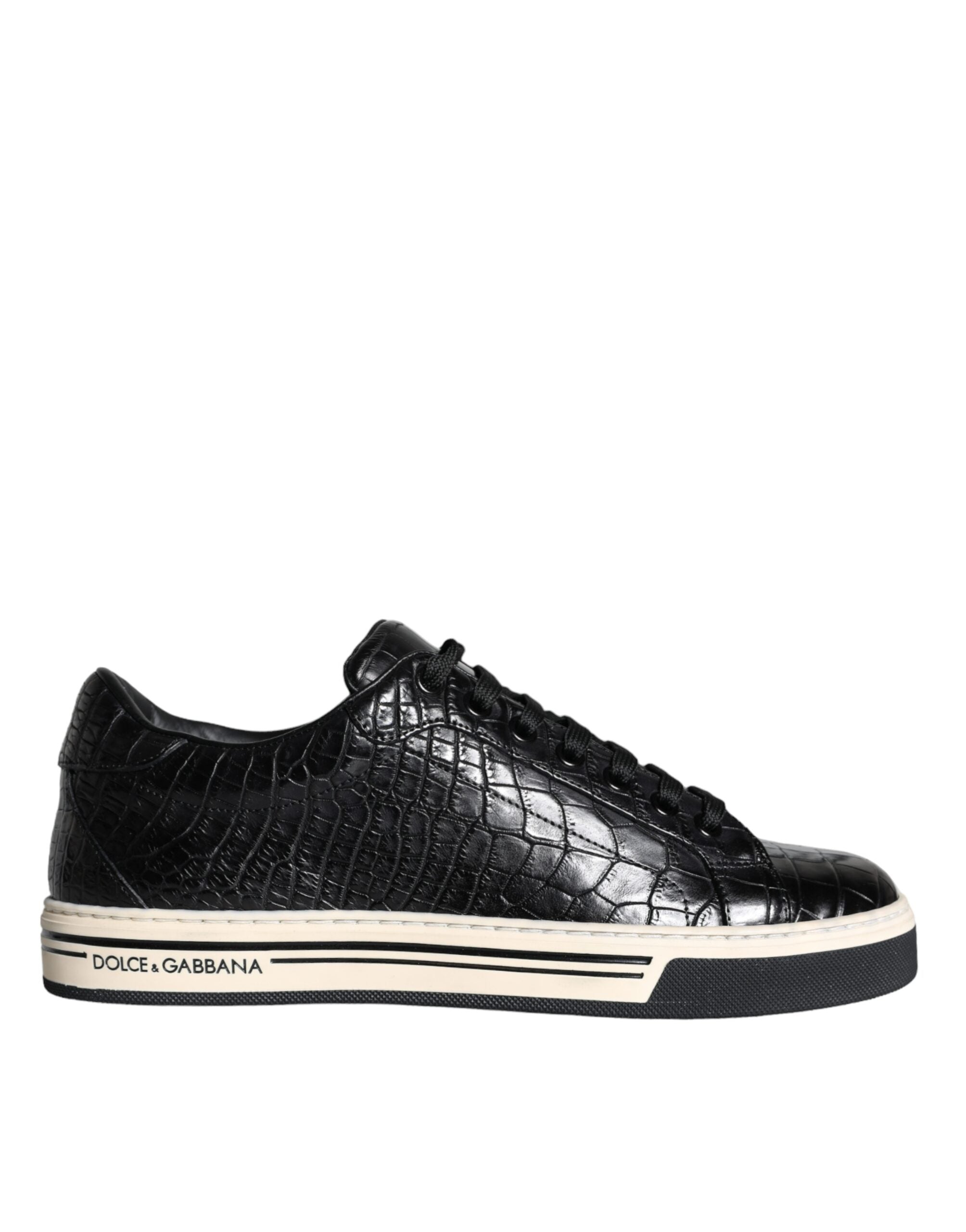 Dolce & Gabbana Schwarz Leder Männer Low Top Turnschuhe Schuhe-1