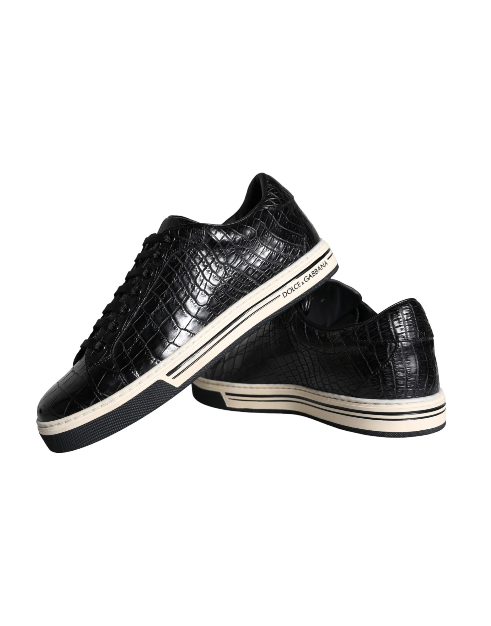 Dolce & Gabbana Schwarz Leder Männer Low Top Turnschuhe Schuhe-7