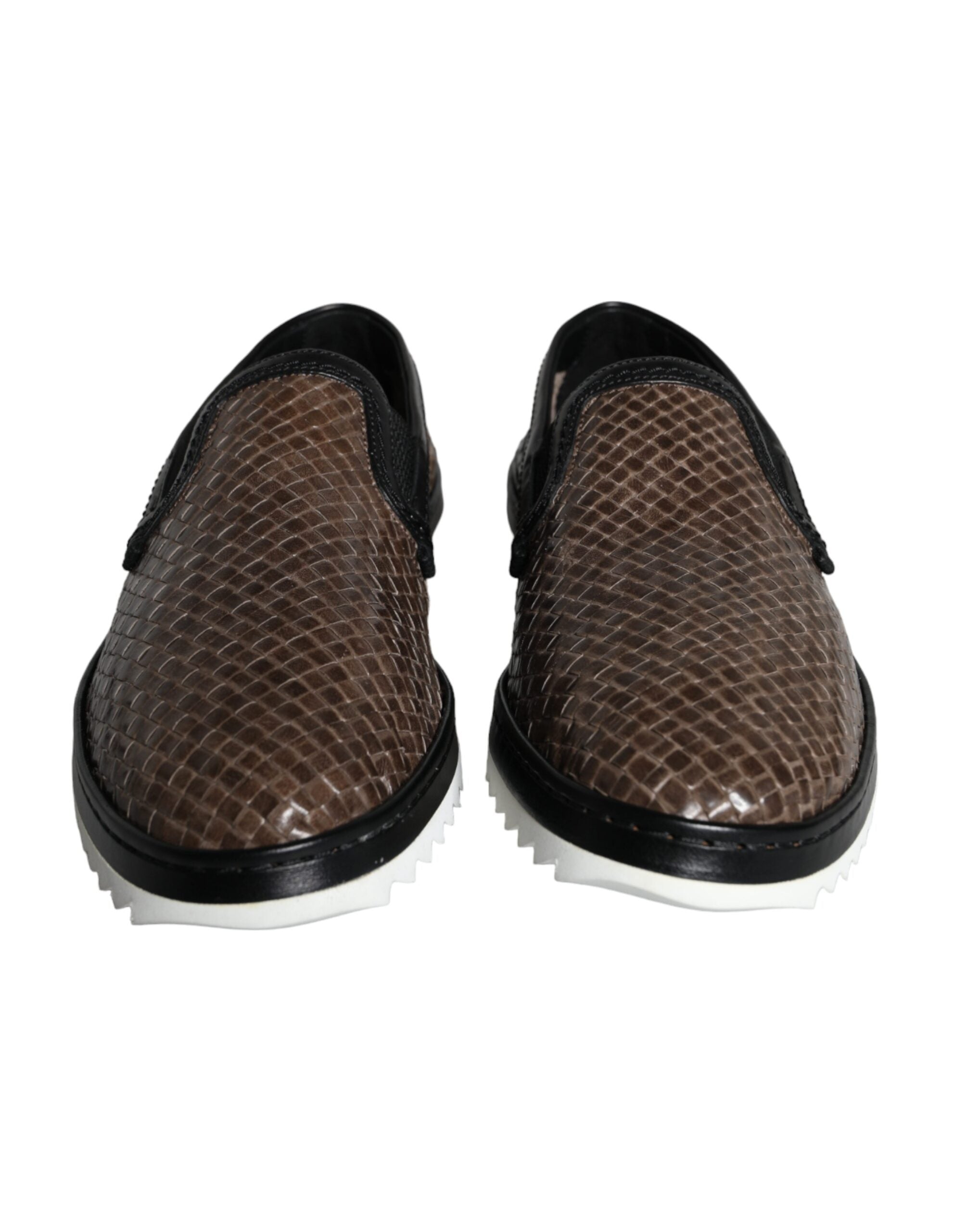 Dolce & Gabbana Brown Black Woven Leather Men's Loafers Shoes-2