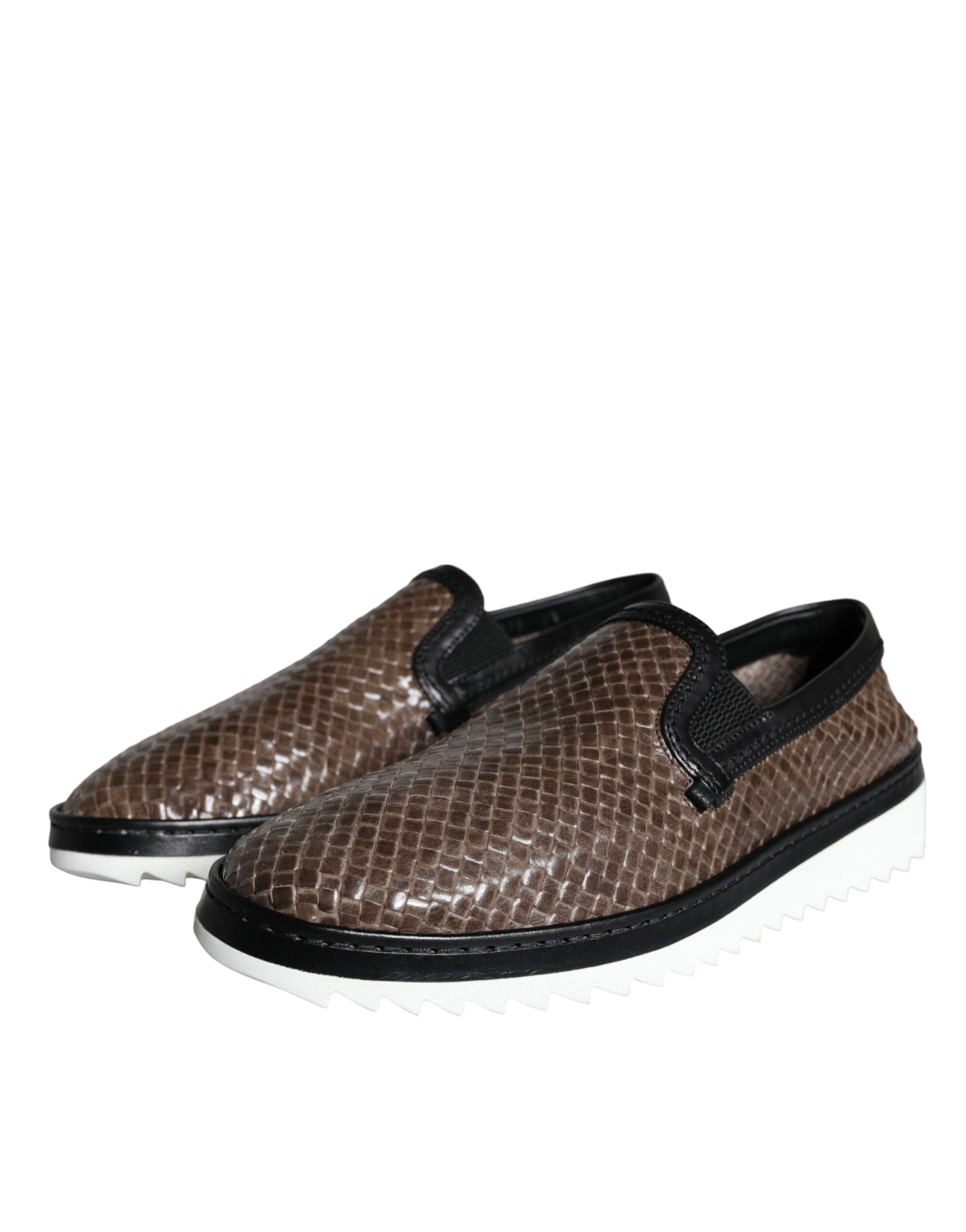 Dolce & Gabbana Brown Black Woven Leather Men's Loafers Shoes-3