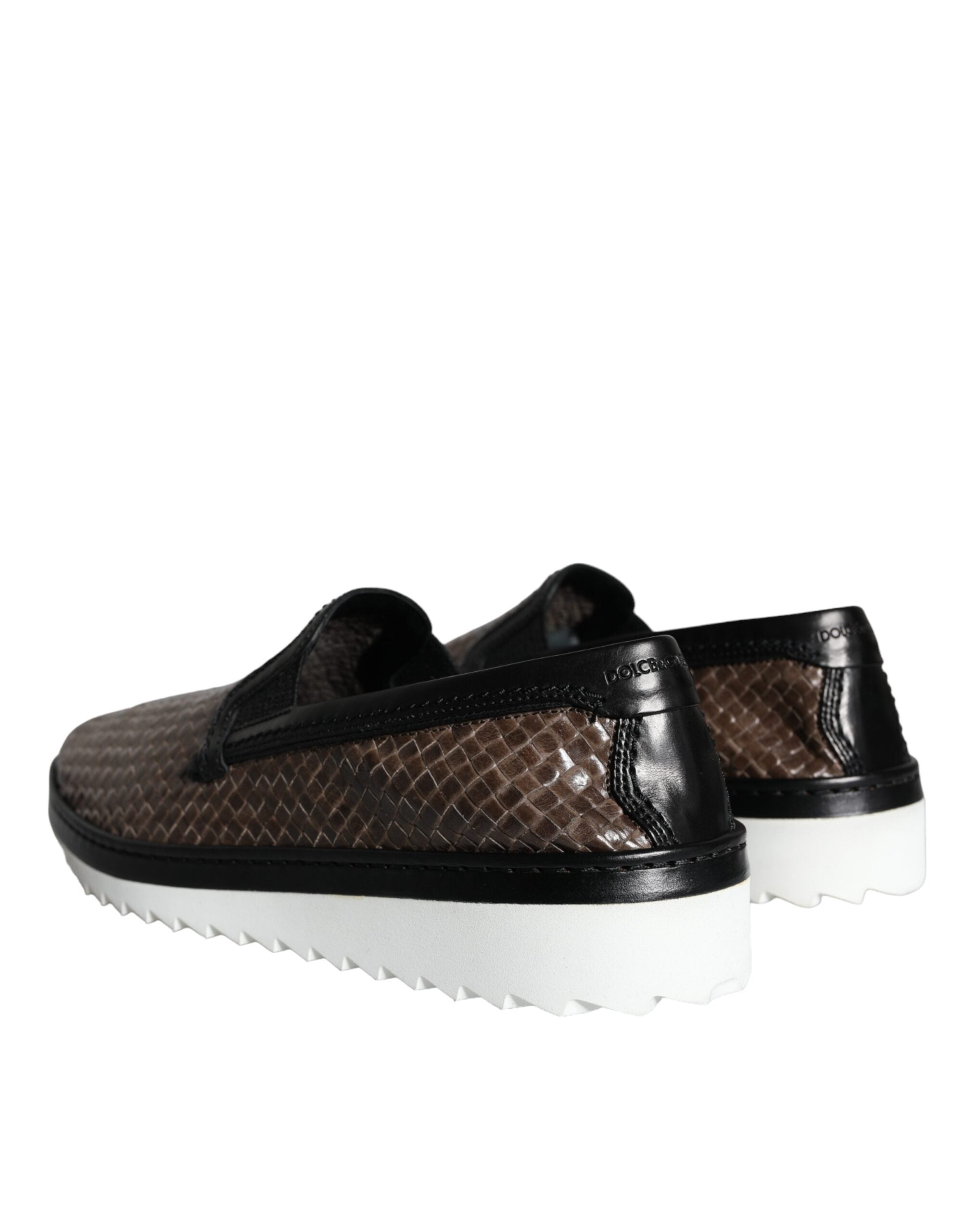 Dolce & Gabbana Brown Black Woven Leather Men's Loafers Shoes-4
