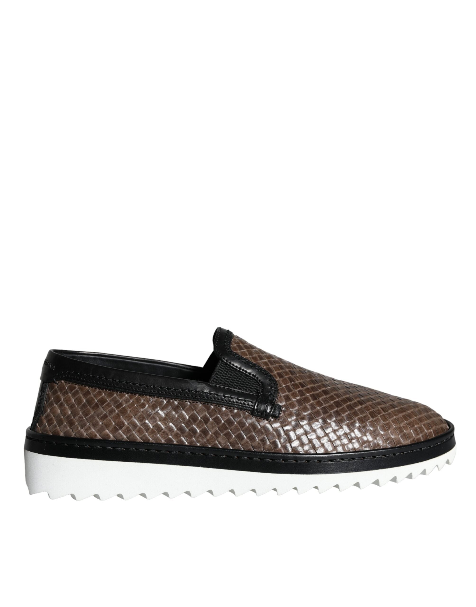 Dolce & Gabbana Brown Black Woven Leather Men's Loafers Shoes-1