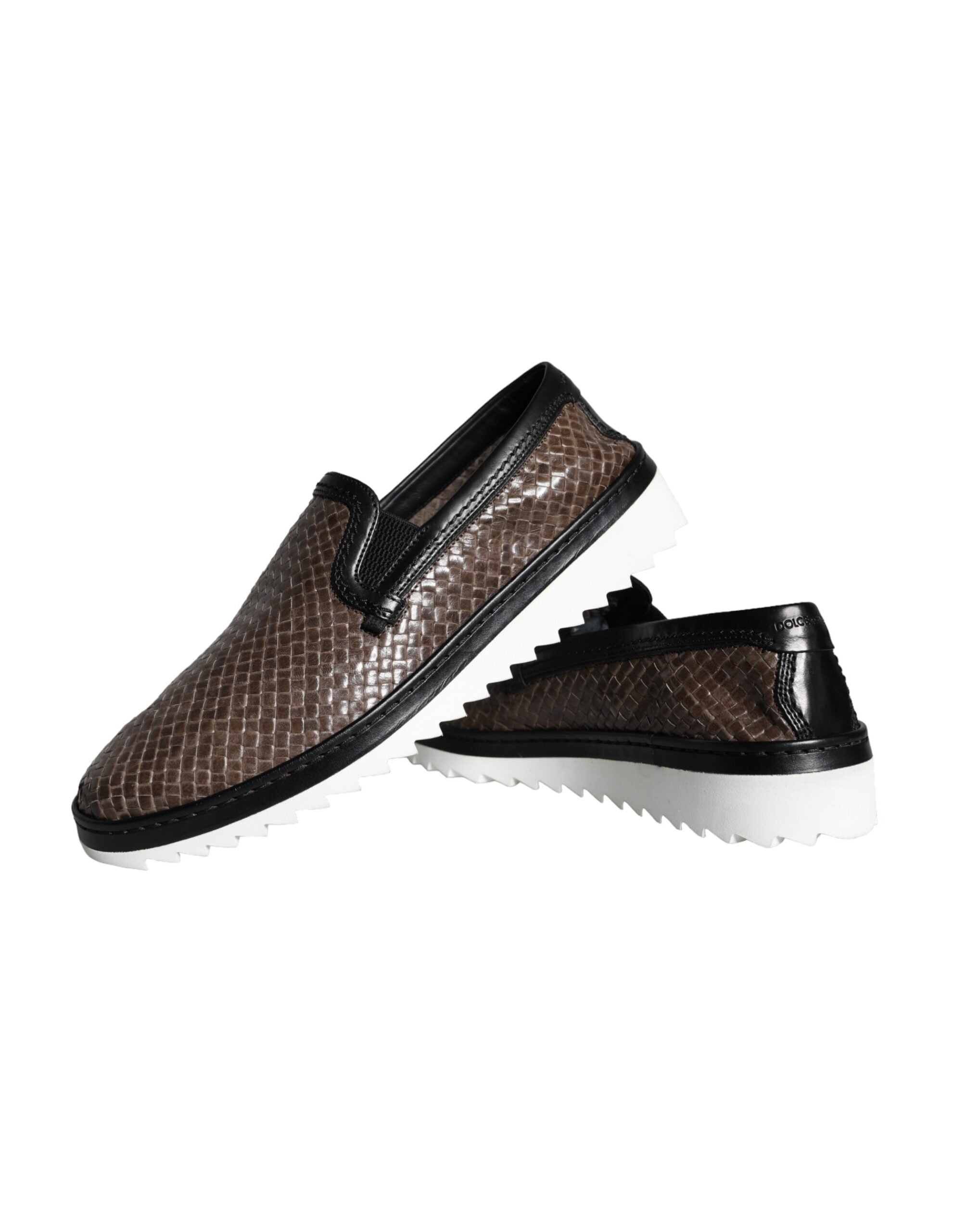 Dolce & Gabbana Brown Black Woven Leather Men's Loafers Shoes-7