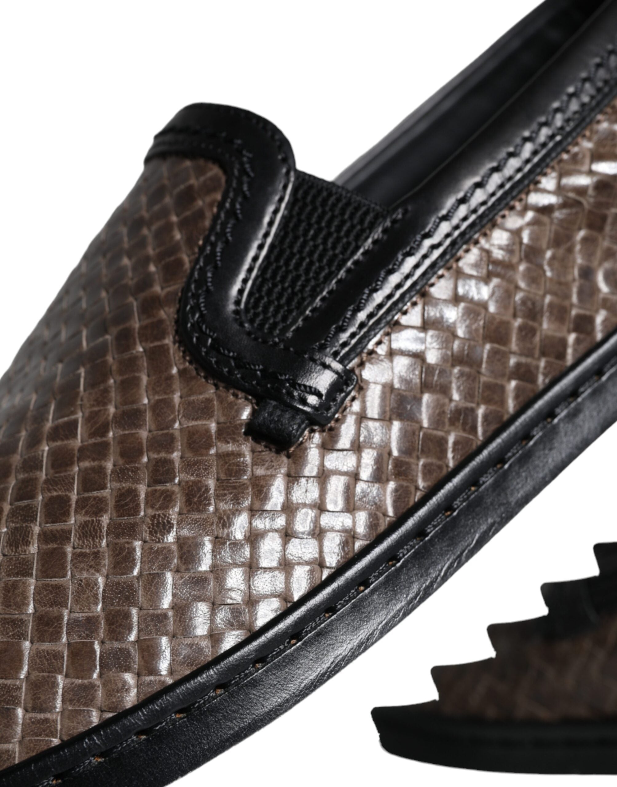 Dolce & Gabbana Brown Black Woven Leather Men's Loafers Shoes-8