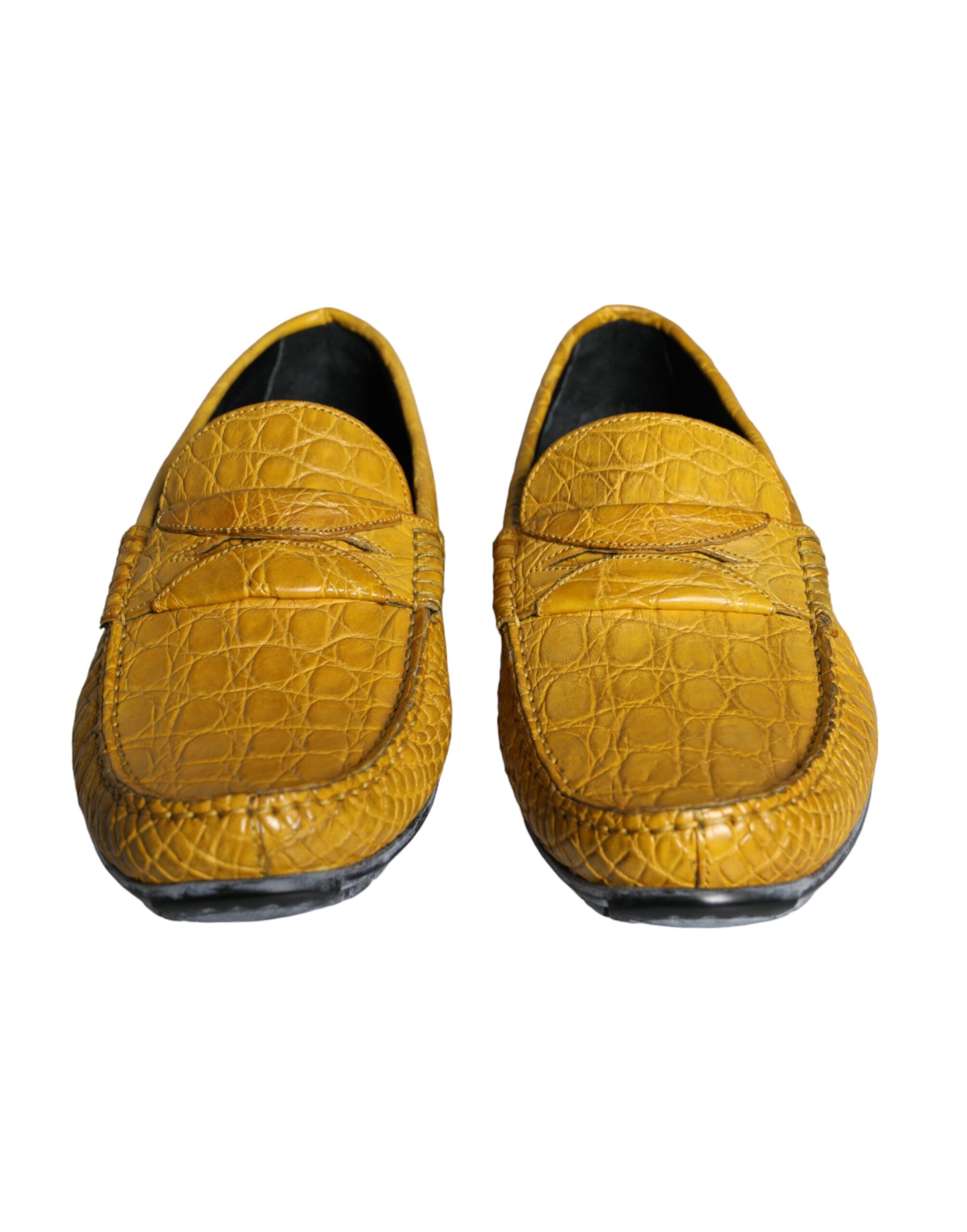Dolce & Gabbana Yellow Leather Slip Moccasin Loafers Shoes-2