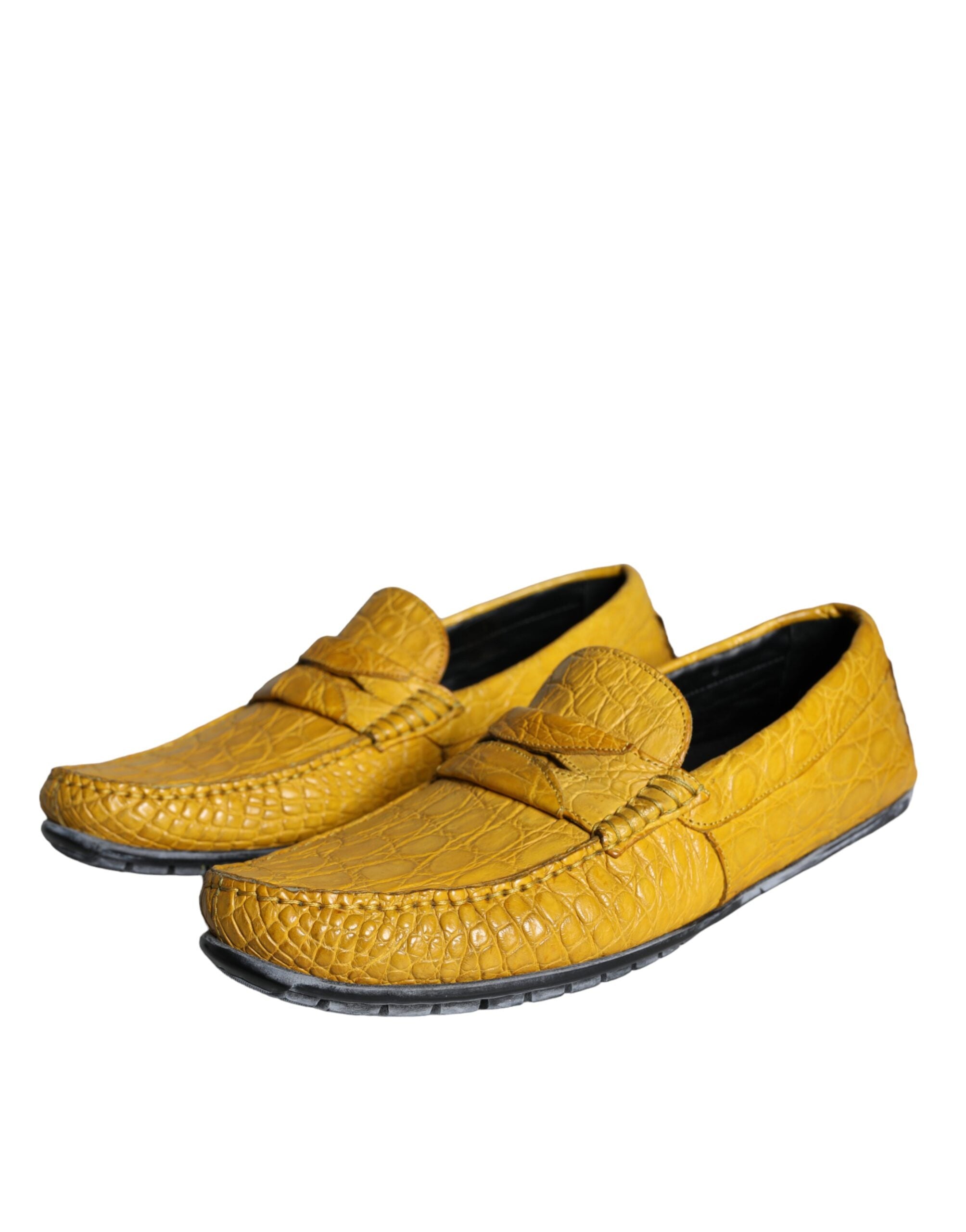 Dolce & Gabbana Yellow Leather Slip Moccasin Loafers Shoes-3
