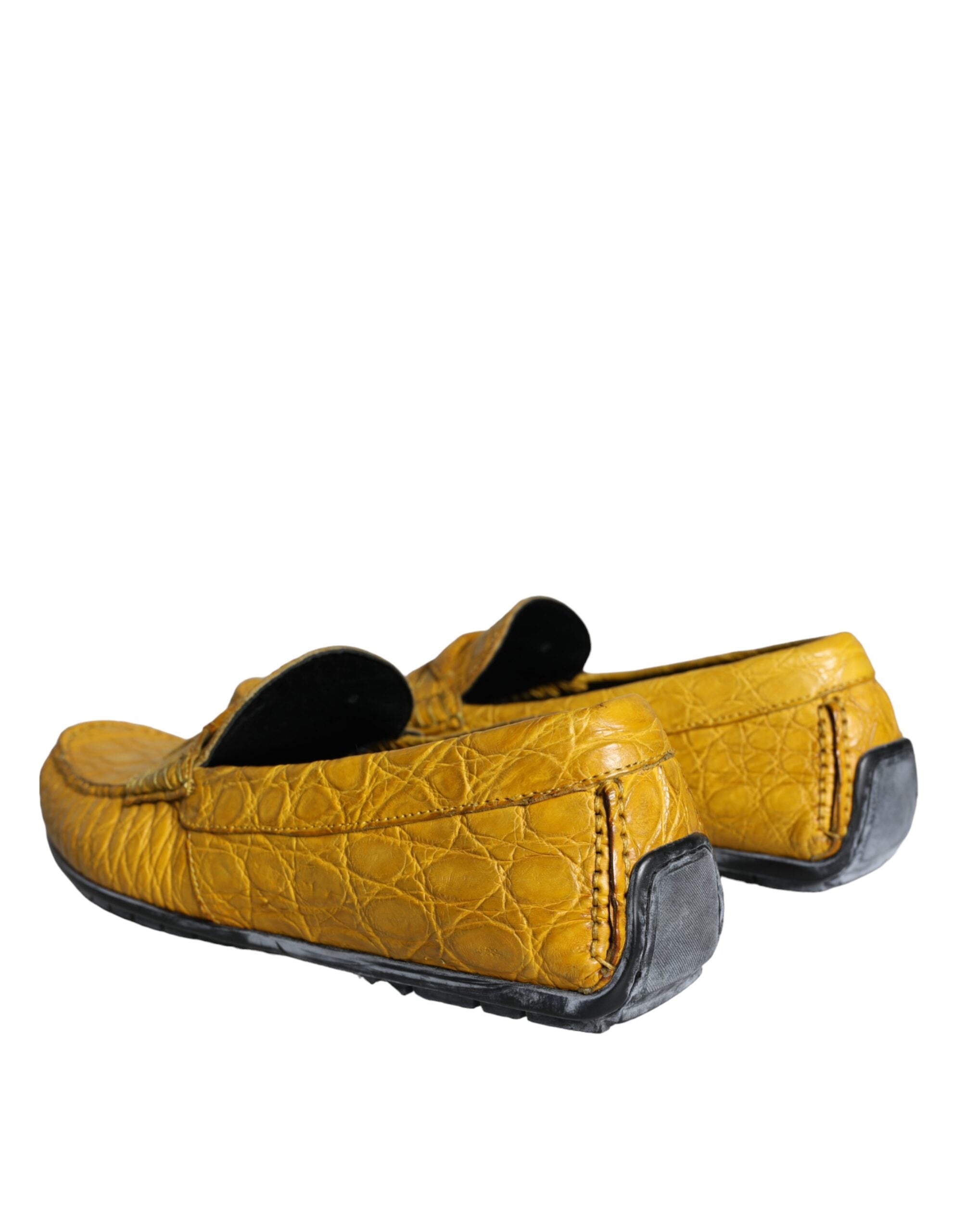 Dolce & Gabbana Yellow Leather Slip Moccasin Loafers Shoes-4