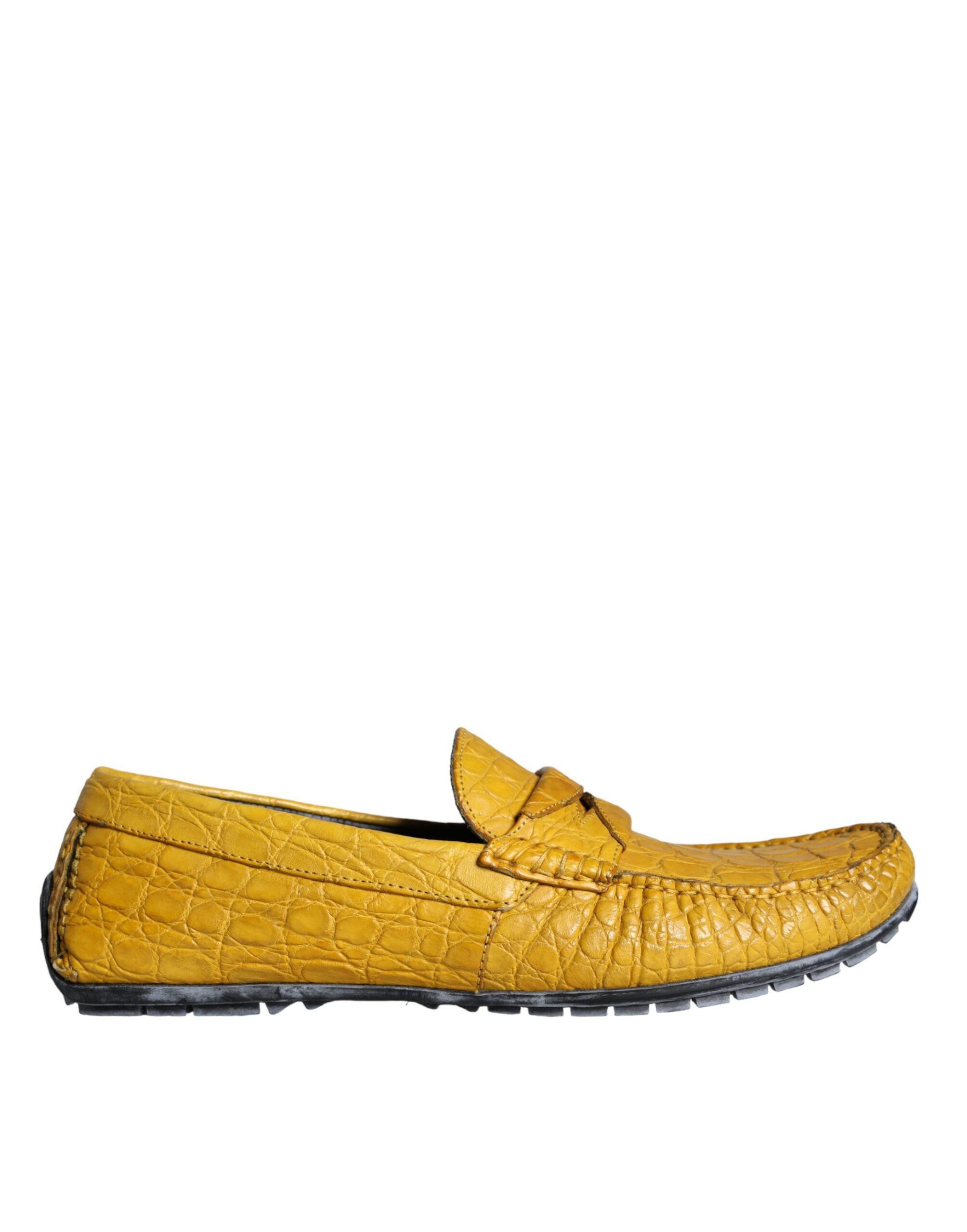 Dolce & Gabbana Yellow Leather Slip Moccasin Loafers Shoes-1