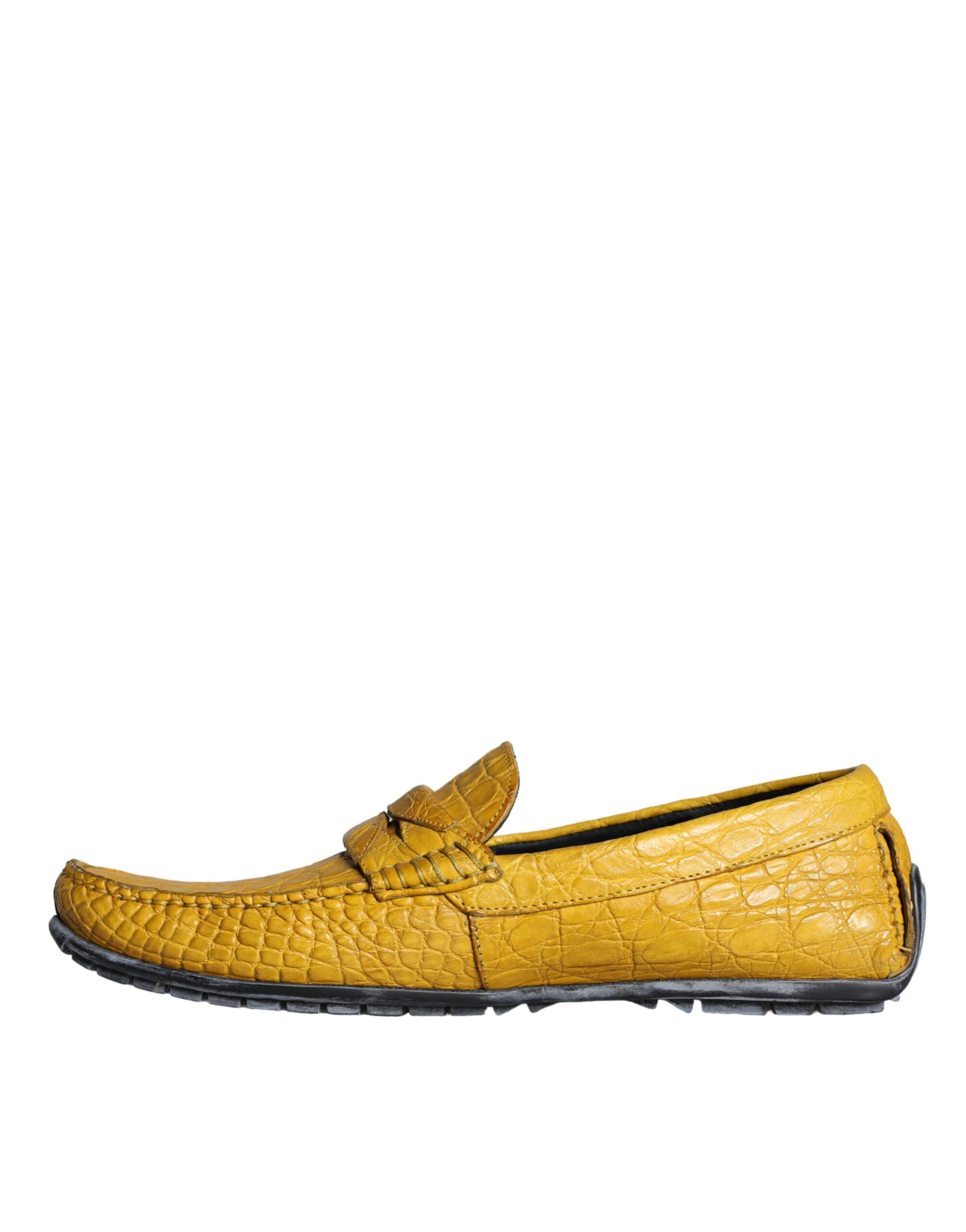 Dolce & Gabbana Yellow Leather Slip Moccasin Loafers Shoes-5