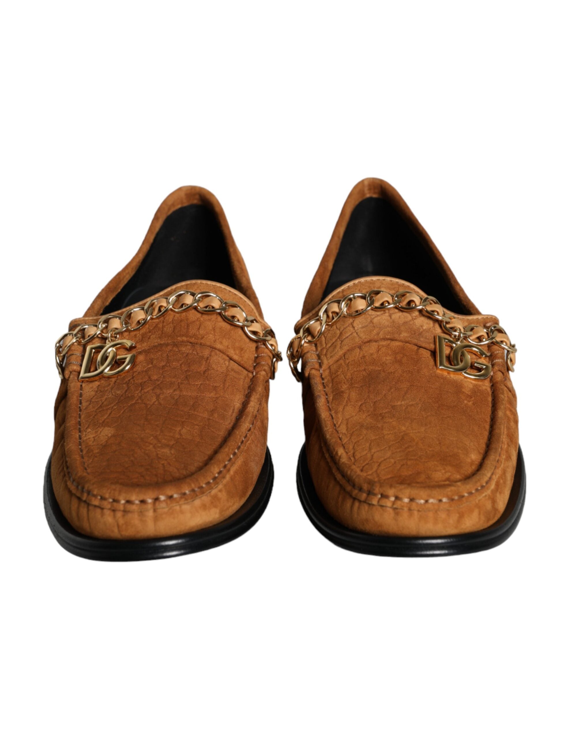 Dolce & Gabbana Brown Velvet Leather Logo Moccasin Slip-On Shoes-2