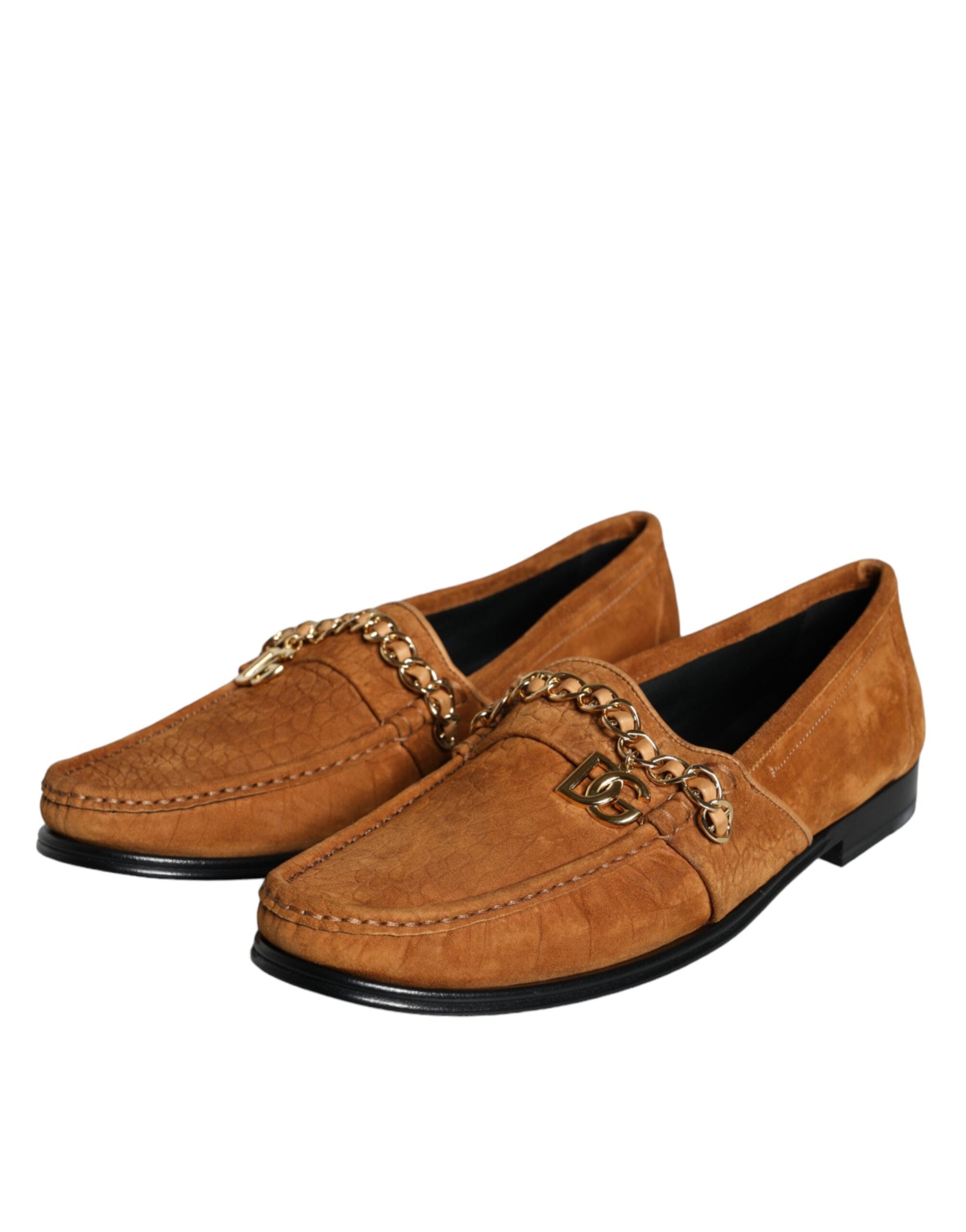 Dolce & Gabbana Brown Velvet Leather Logo Moccasin Slip-On Shoes-3