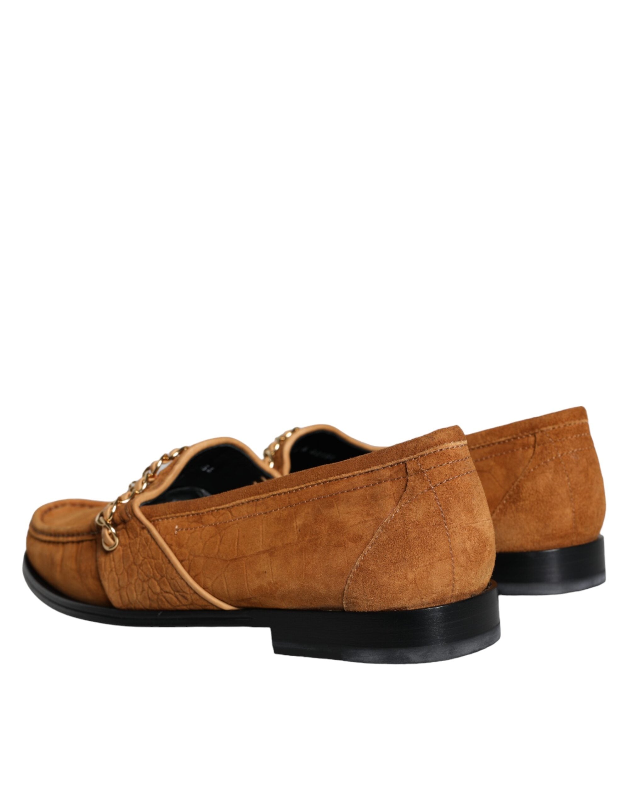 Dolce & Gabbana Brown Velvet Leather Logo Moccasin Slip-On Shoes-4
