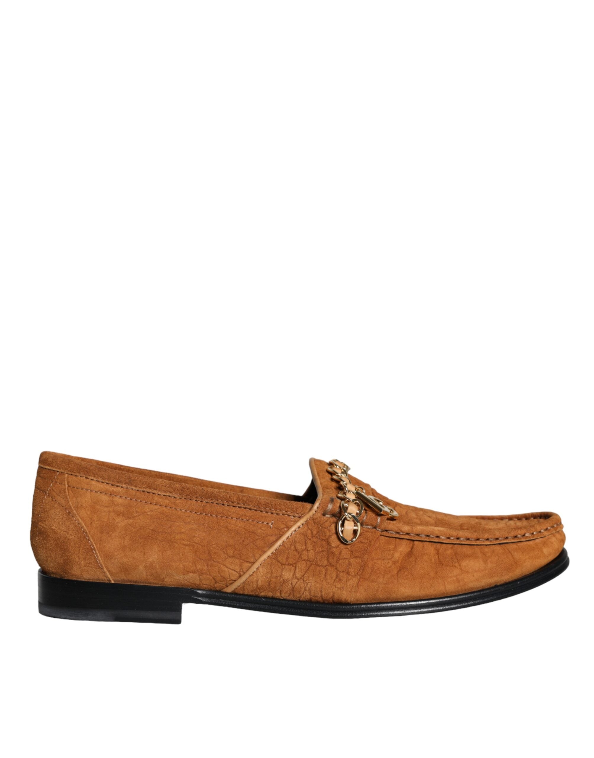 Dolce & Gabbana Brown Velvet Leather Logo Moccasin Slip-On Shoes-1
