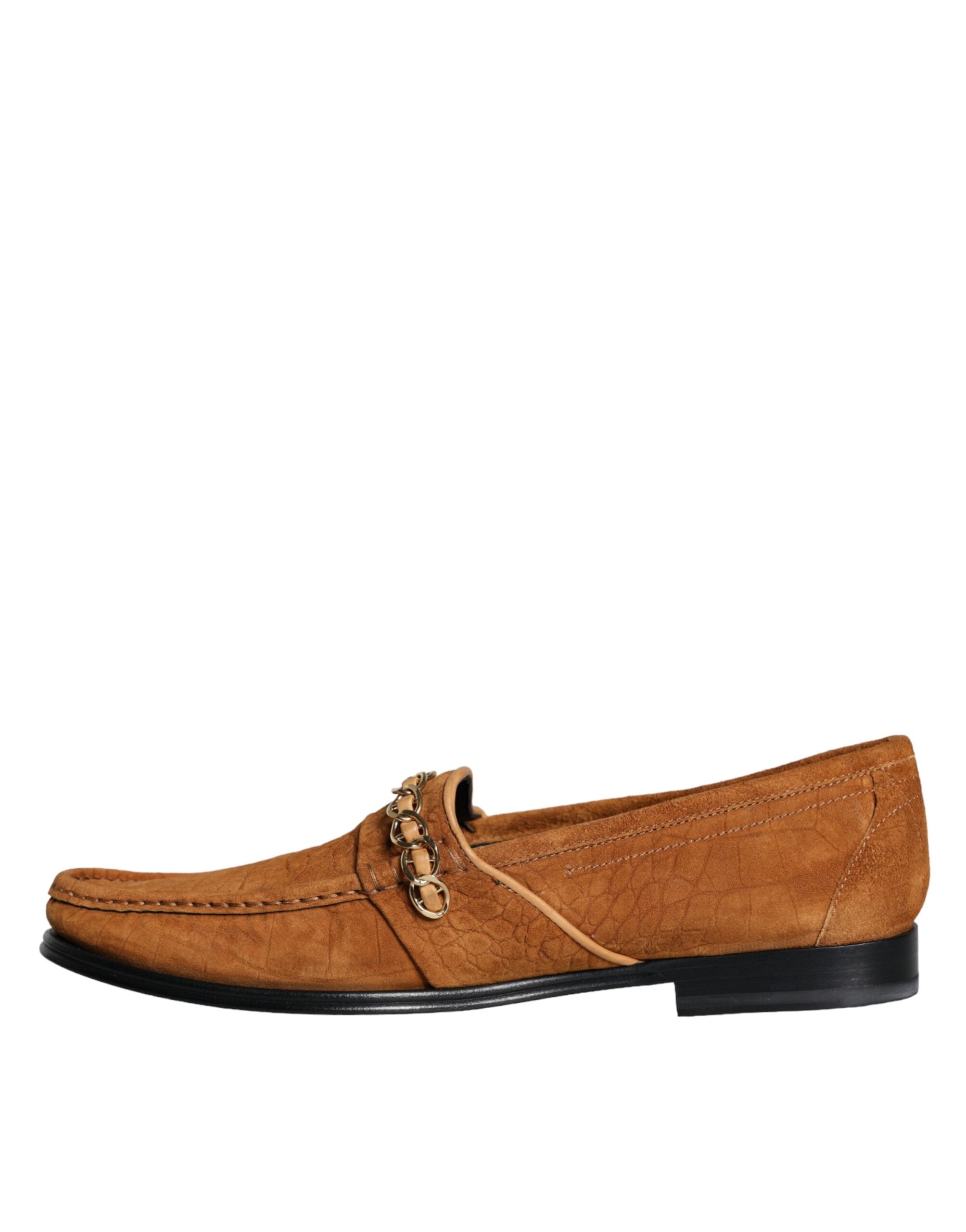 Dolce & Gabbana Brown Velvet Leather Logo Moccasin Slip-On Shoes-5