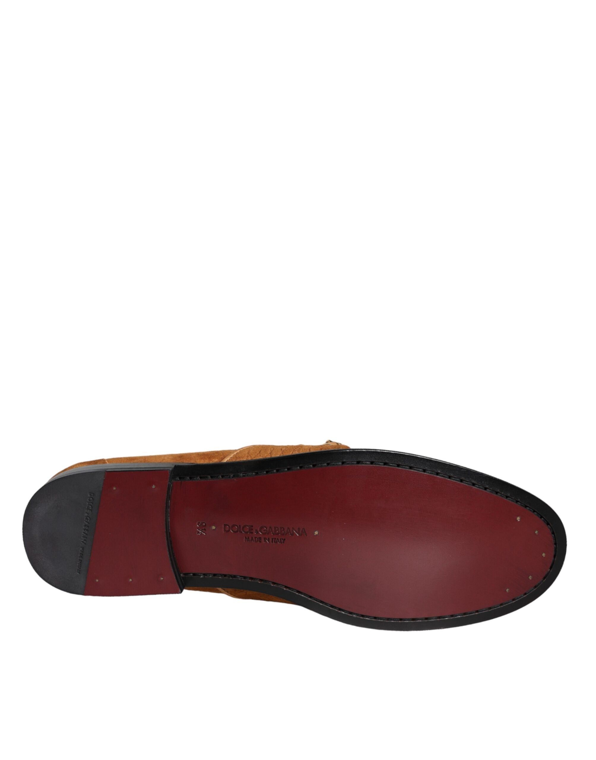 Dolce & Gabbana Brown Velvet Leather Logo Moccasin Slip-On Shoes-6