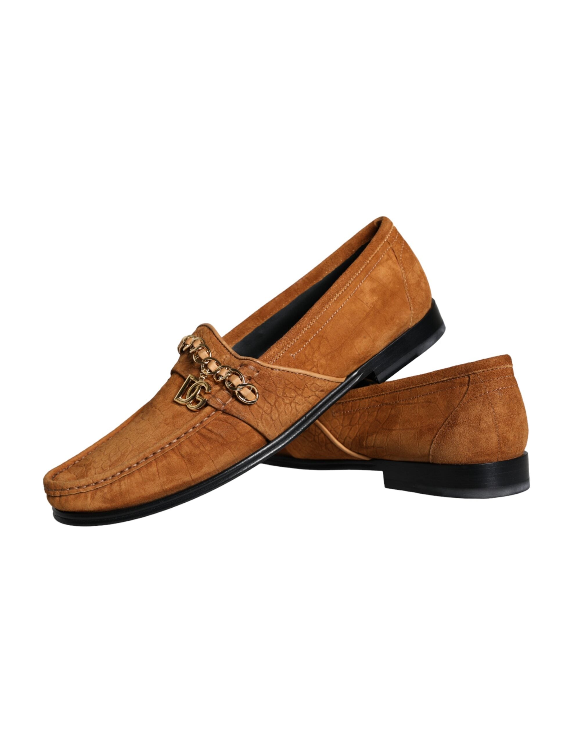 Dolce & Gabbana Brown Velvet Leather Logo Moccasin Slip-On Shoes-7
