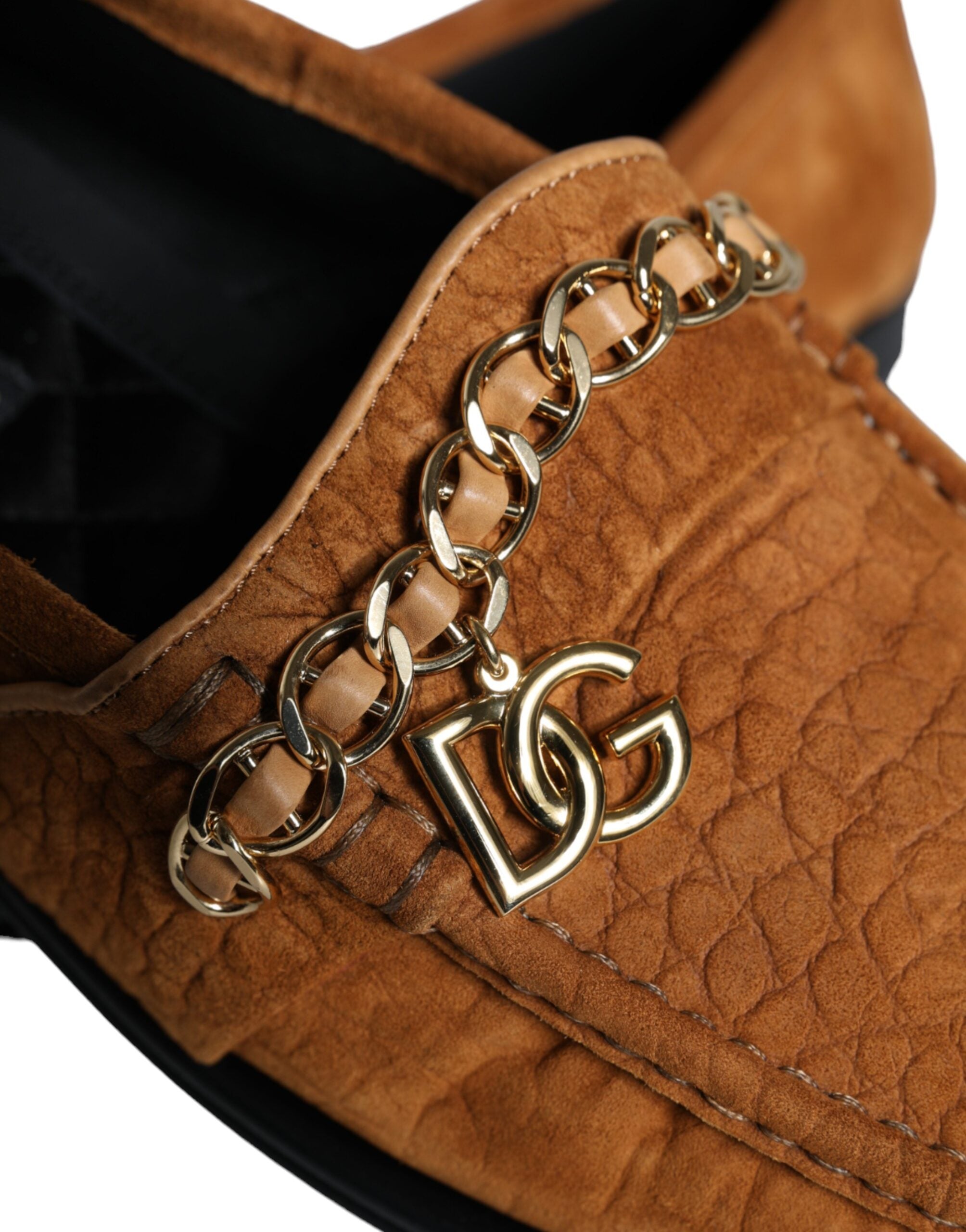 Dolce & Gabbana Brown Velvet Leather Logo Moccasin Slip-On Shoes-8