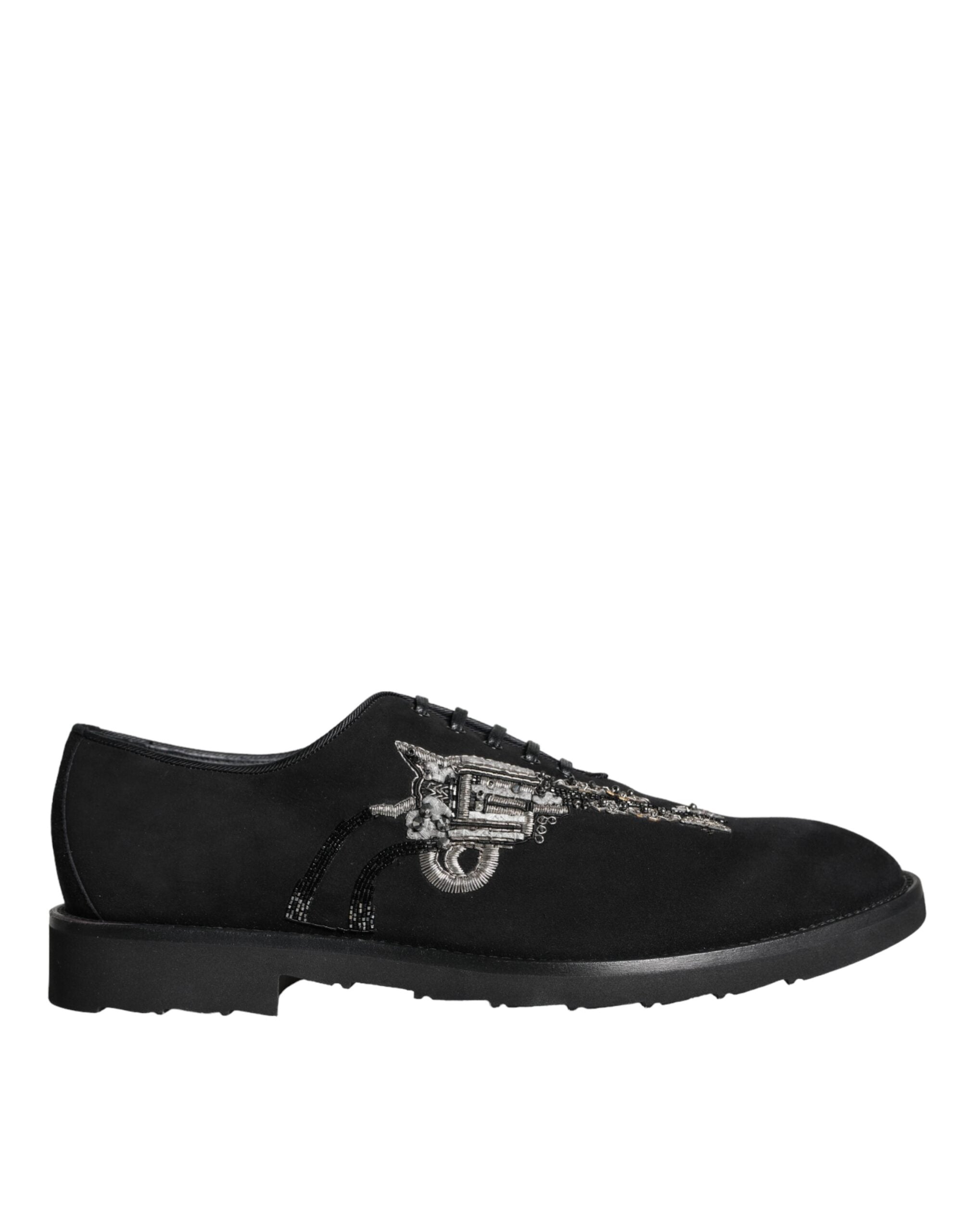 Dolce & Gabbana Schwarz Wildleder Sicilia Schnürschuhe Formal Schuhe-1