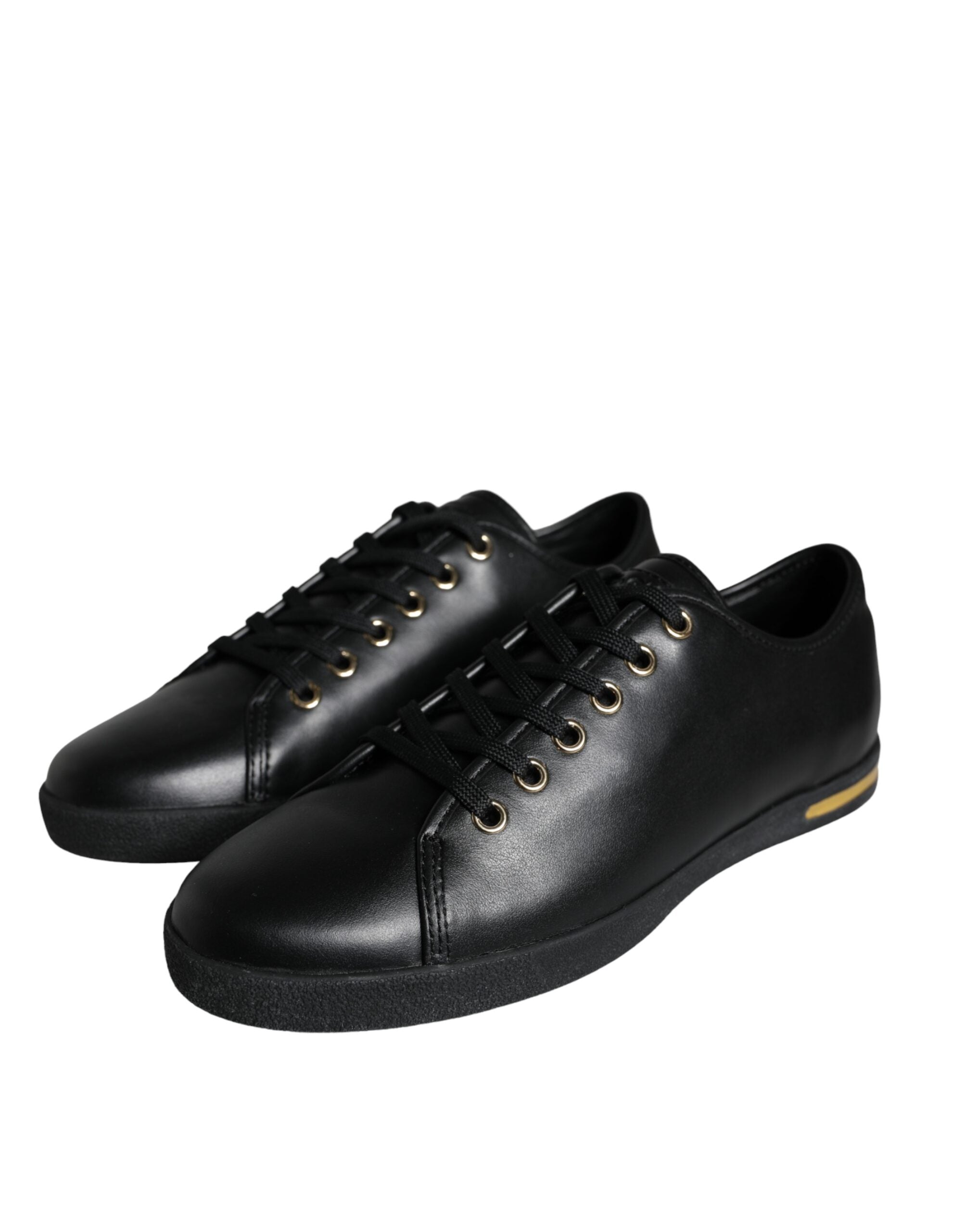 Dolce & Gabbana Schwarz Gold Leder Klassische Sneakers Schuhe-3