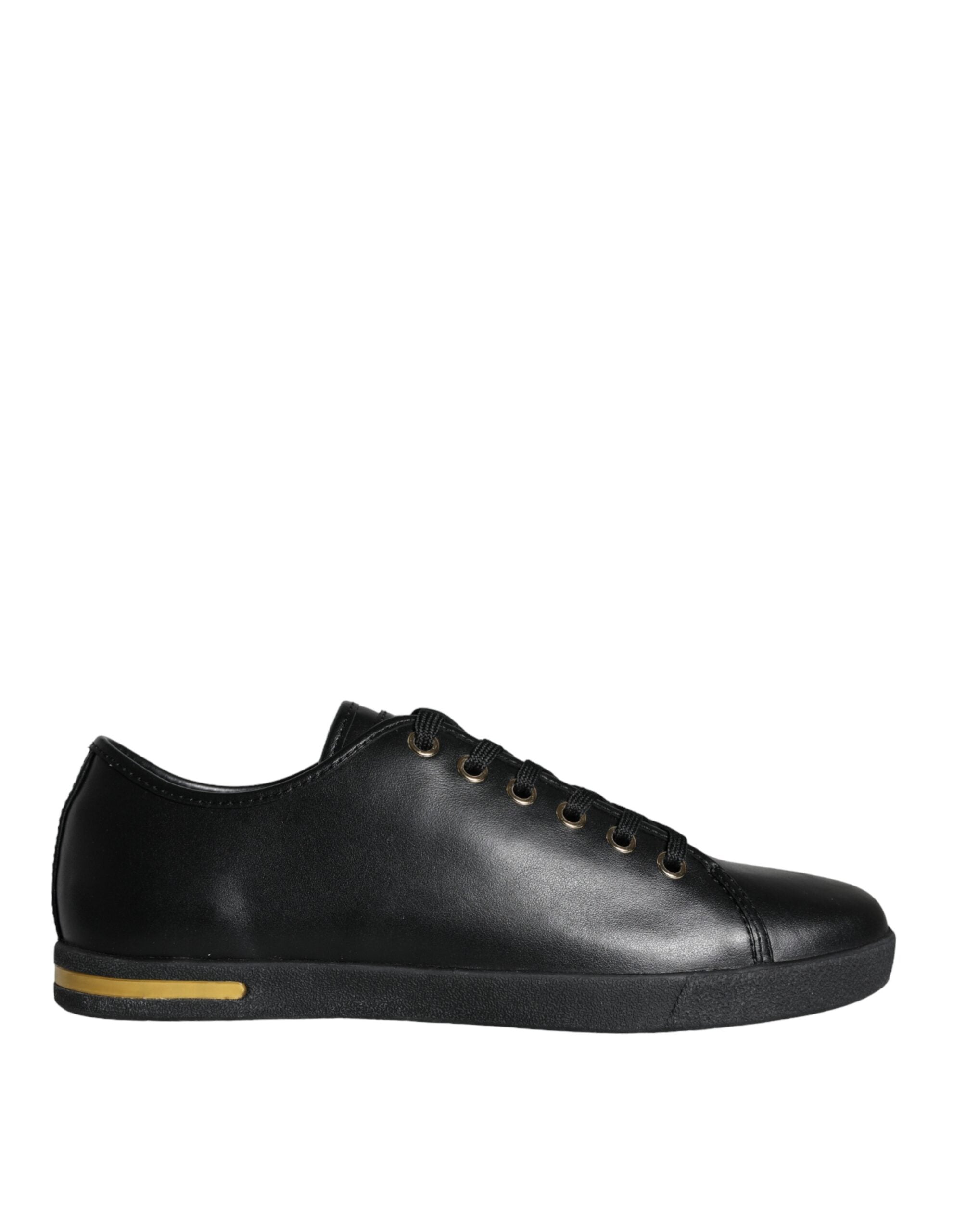 Dolce & Gabbana Schwarz Gold Leder Klassische Sneakers Schuhe-1