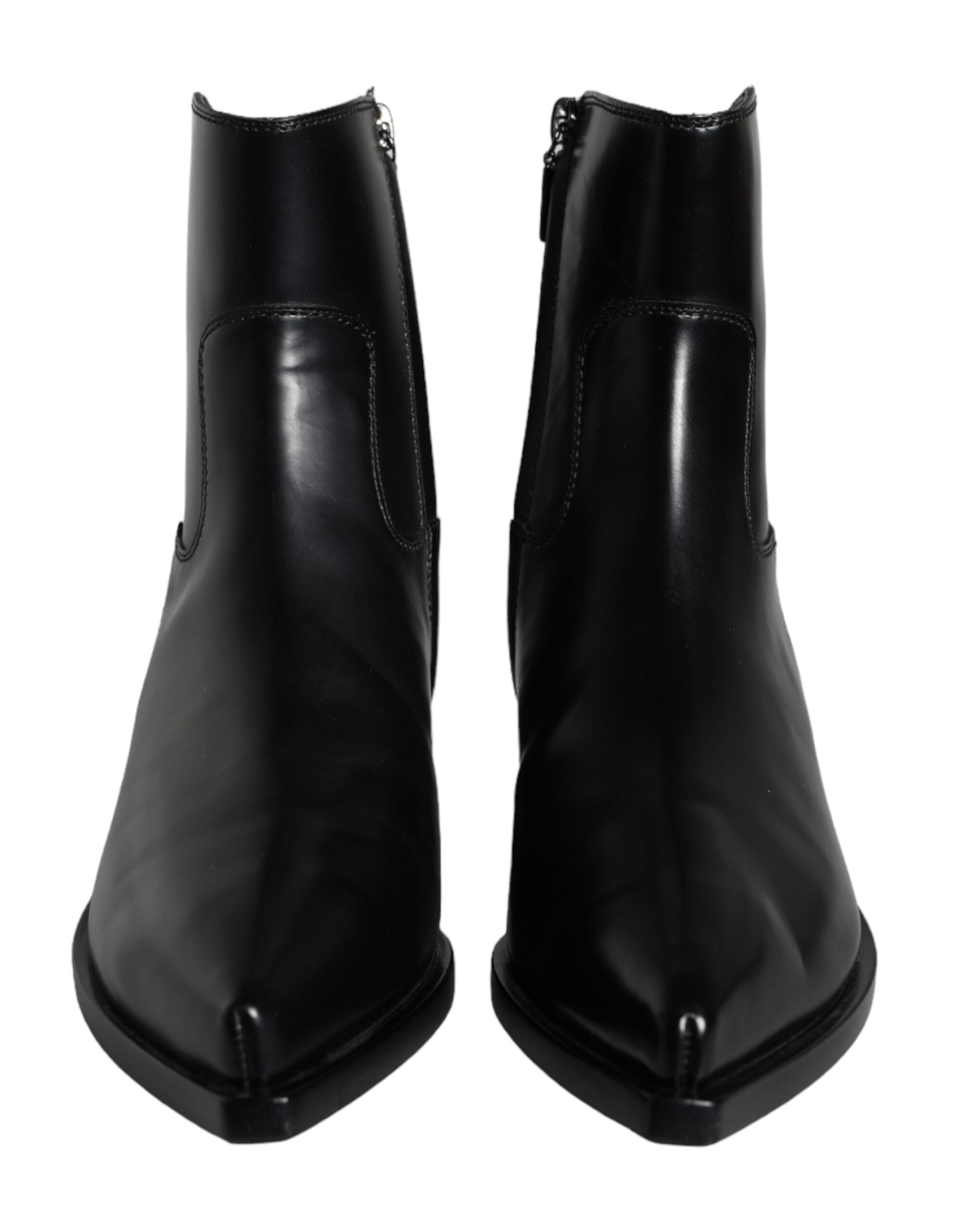 Dolce & Gabbana Schwarze Leder Stiefeletten Booties Schuhe-2
