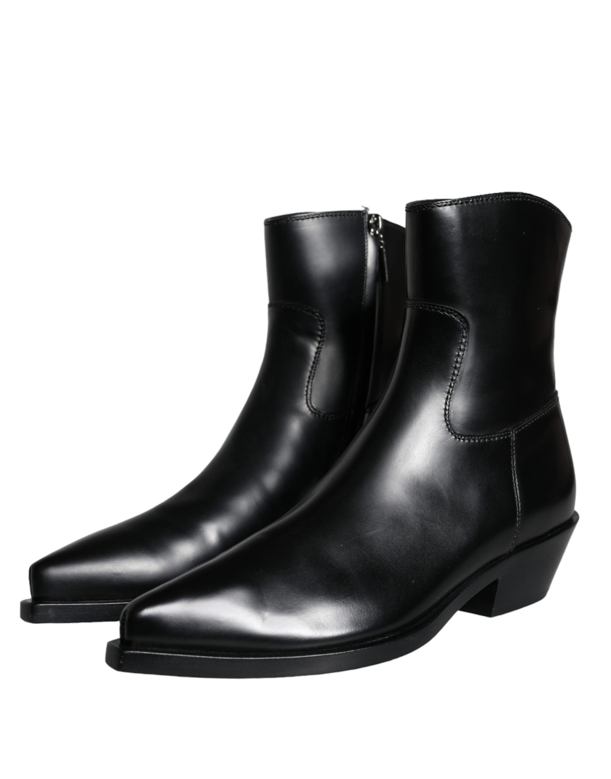 Dolce & Gabbana Schwarze Leder Stiefeletten Booties Schuhe-3