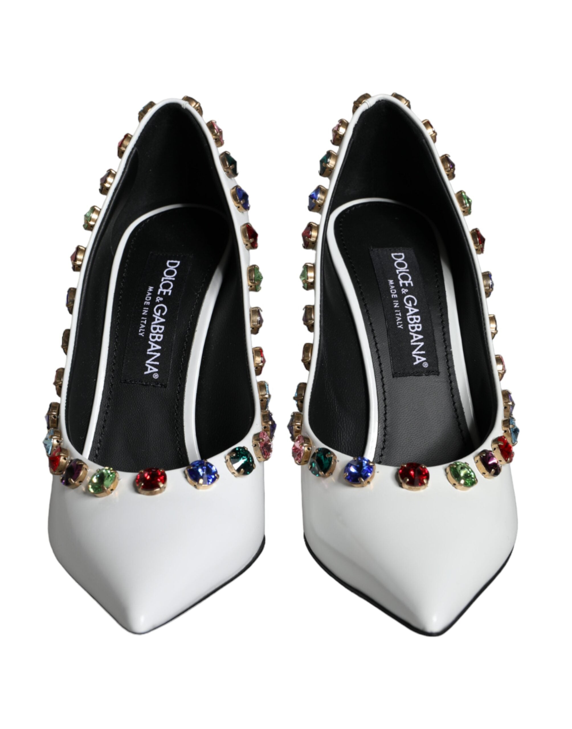 Zapatos de tacón alto de piel con cristales blancos de Dolce & Gabbana-2