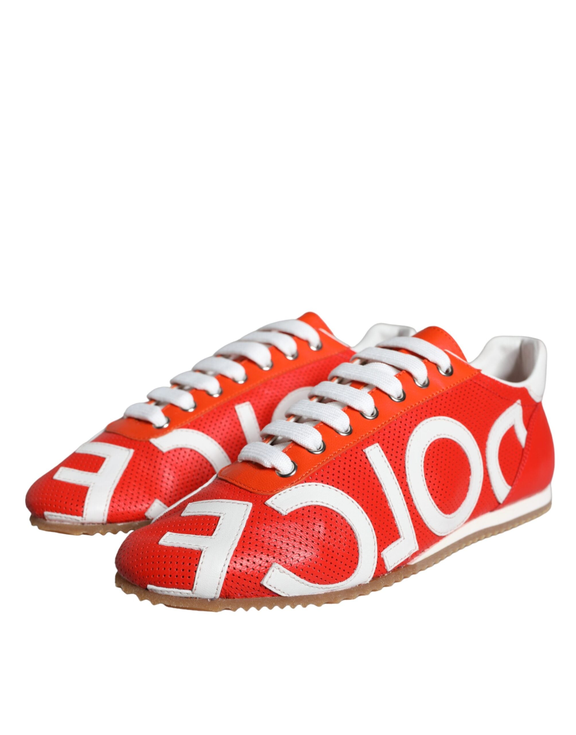 Dolce & Gabbana Rot Weiß Leder Logo Casual Turnschuhe Schuhe-2