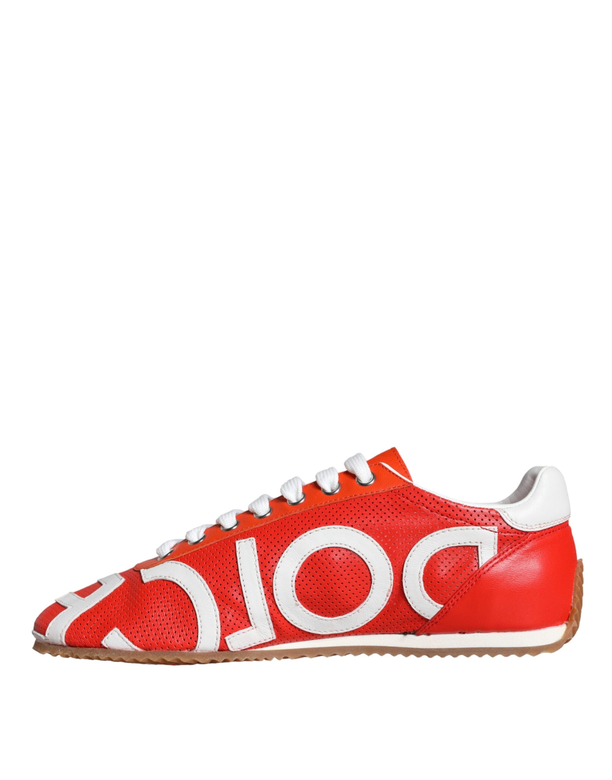 Dolce & Gabbana Rot Weiß Leder Logo Casual Turnschuhe Schuhe-5
