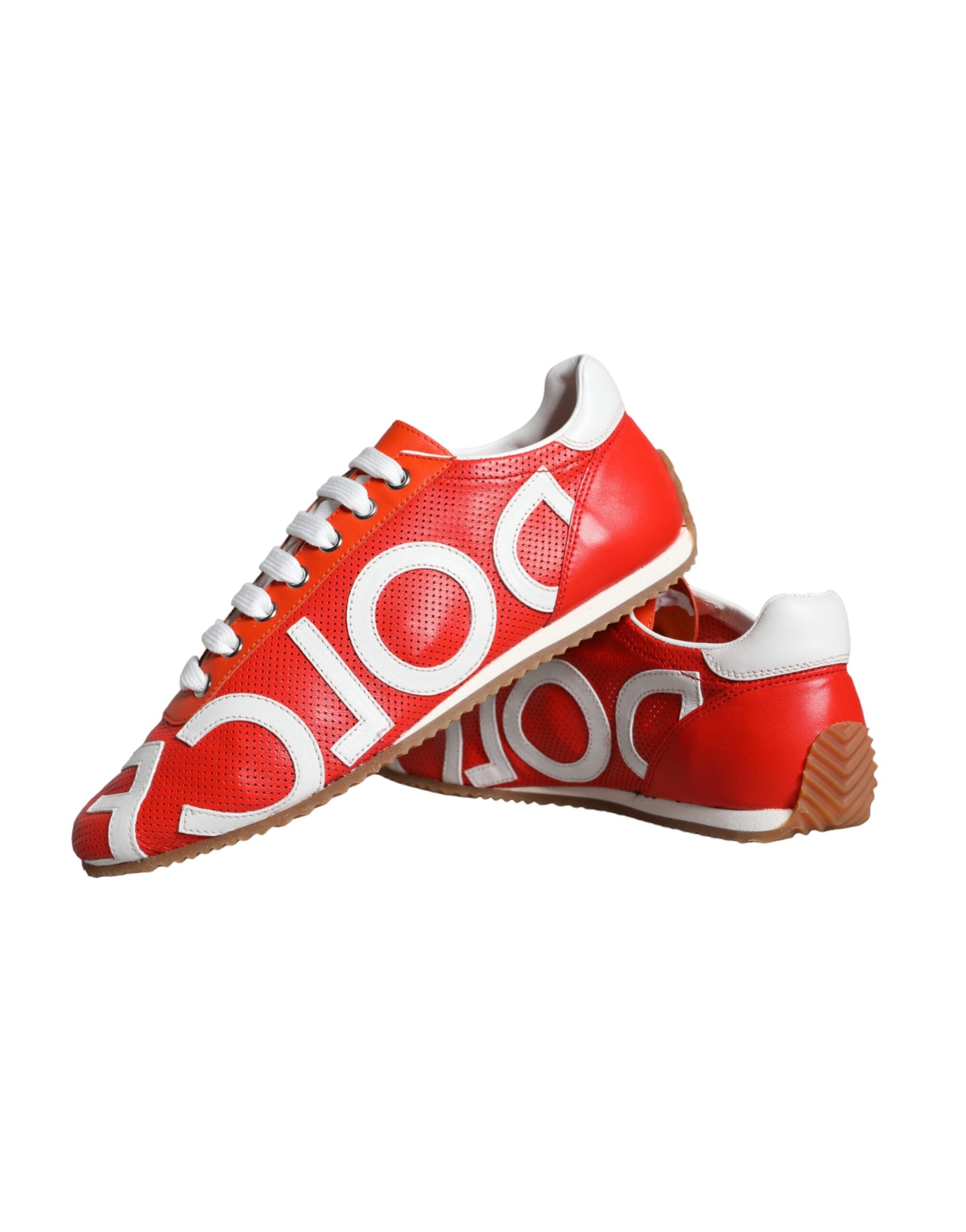 Dolce & Gabbana Rot Weiß Leder Logo Casual Turnschuhe Schuhe-7