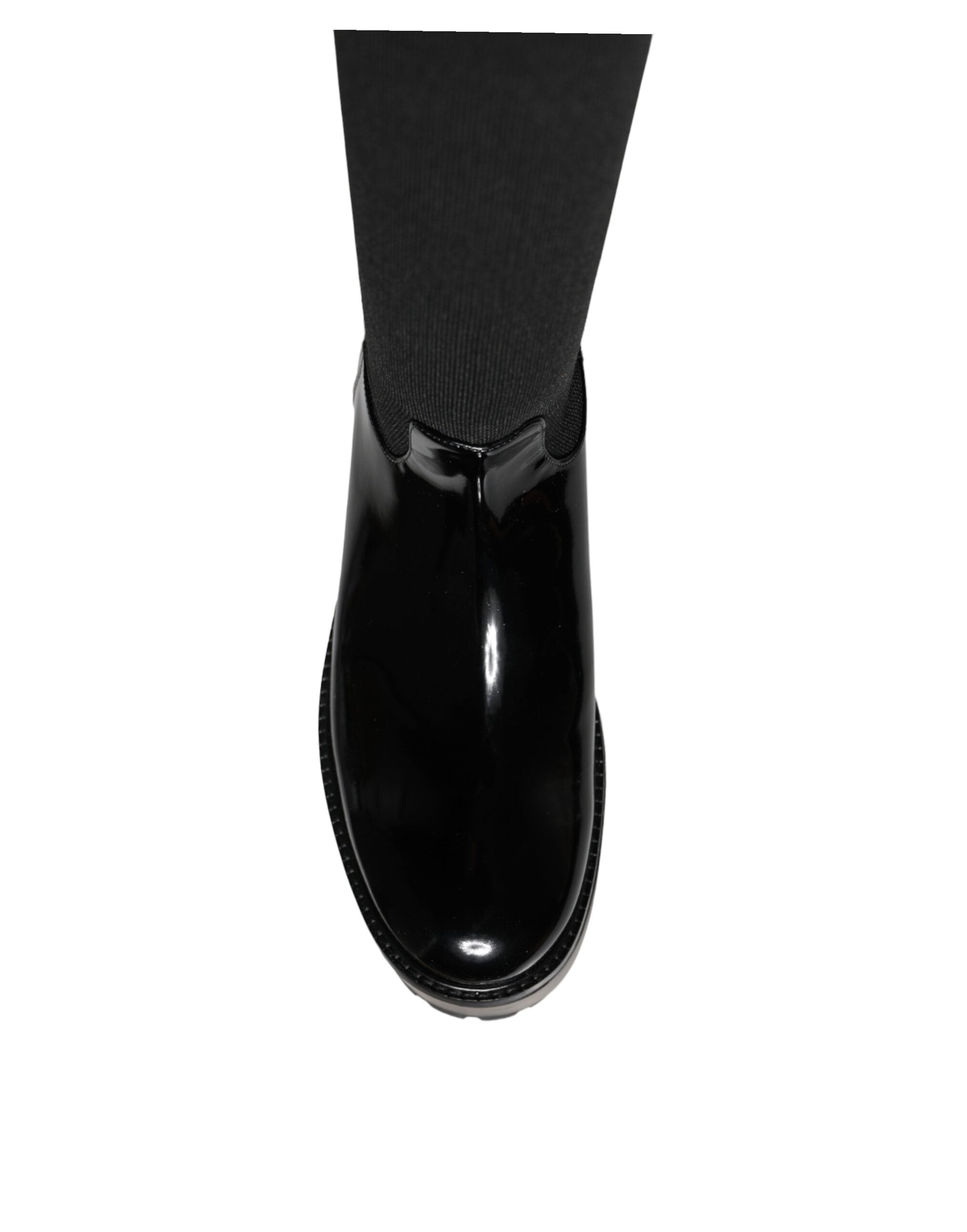 Dolce & Gabbana Black Leather Jersey Knee-High Boots Shoes-8