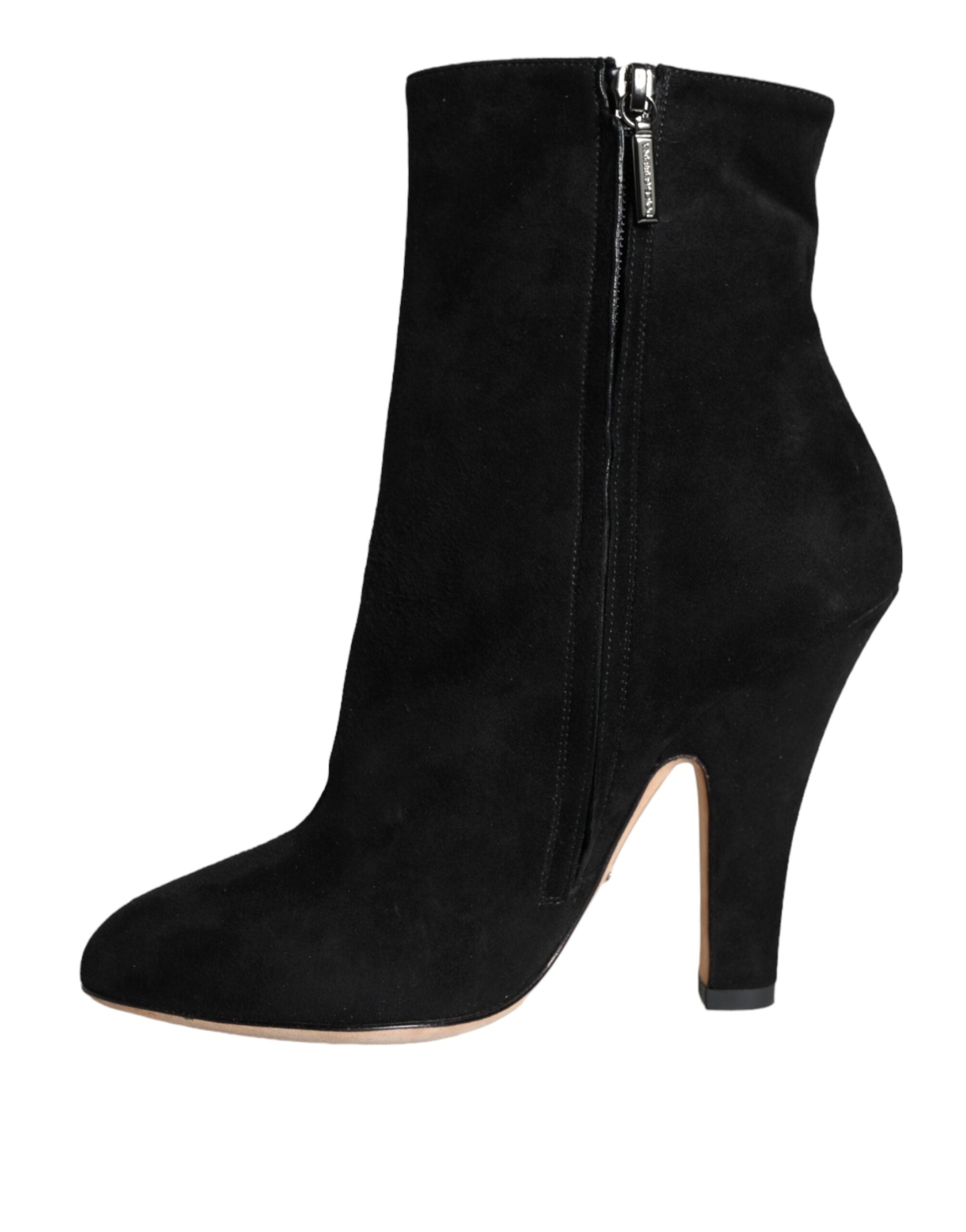 Dolce & Gabbana Black Suede Mid Calf Boots Shoes-5
