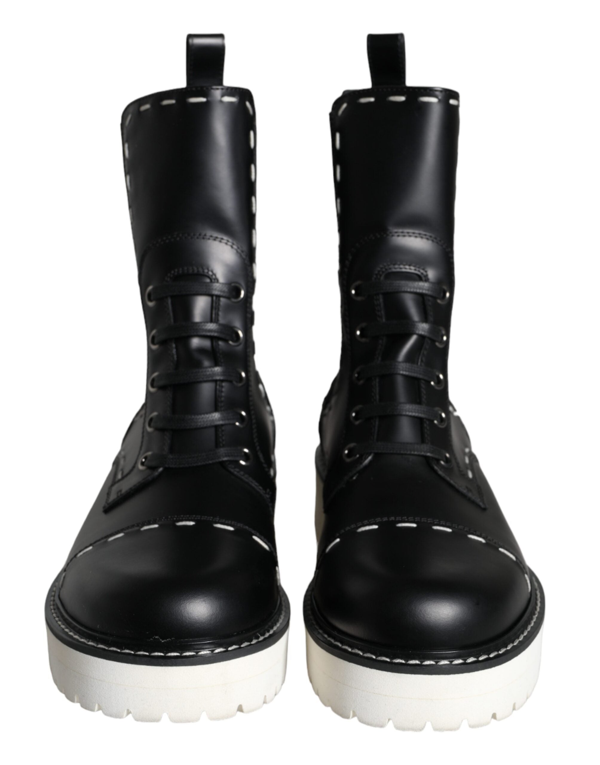 Botas de combate de cuero negro de media pantorrilla de Dolce & Gabbana-2