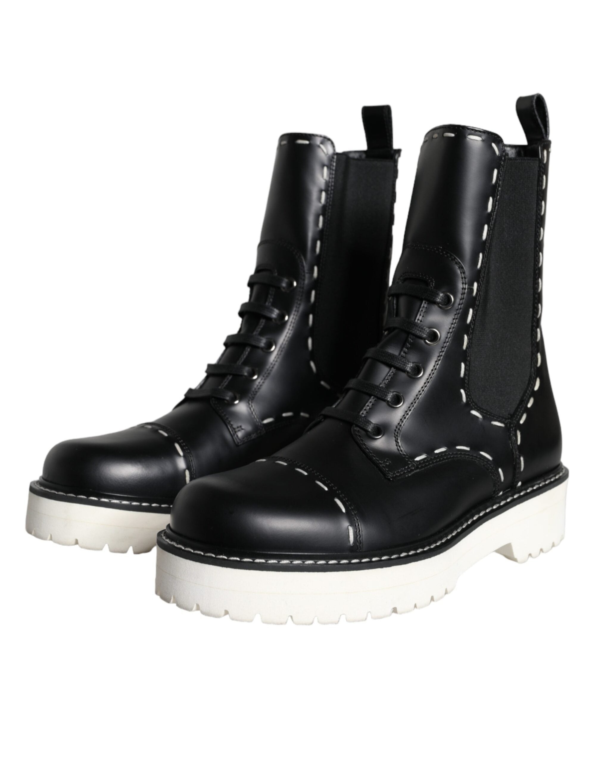 Botas de combate de cuero negro de media pantorrilla de Dolce & Gabbana-3