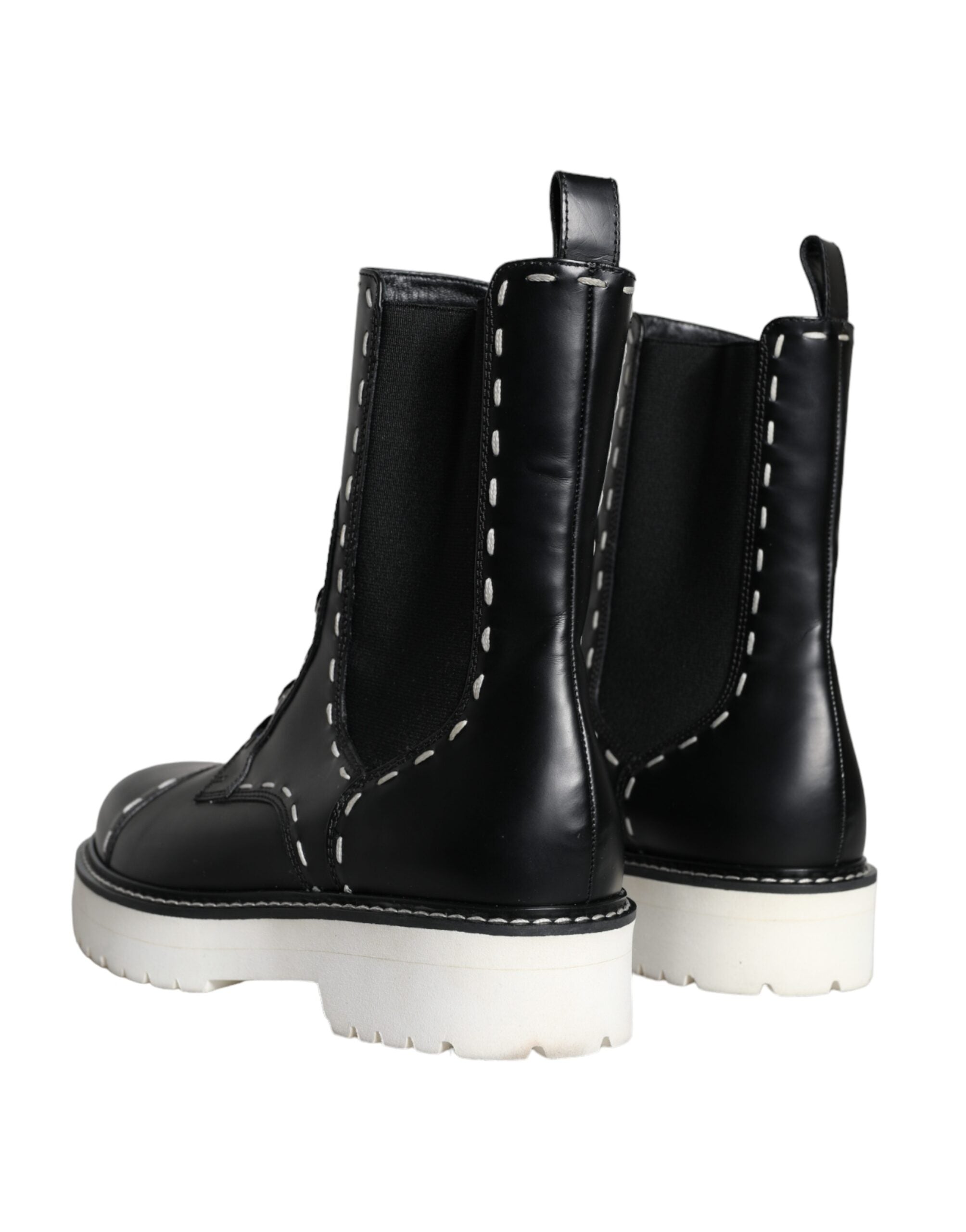 Botas de combate de cuero negro de media pantorrilla de Dolce & Gabbana-4