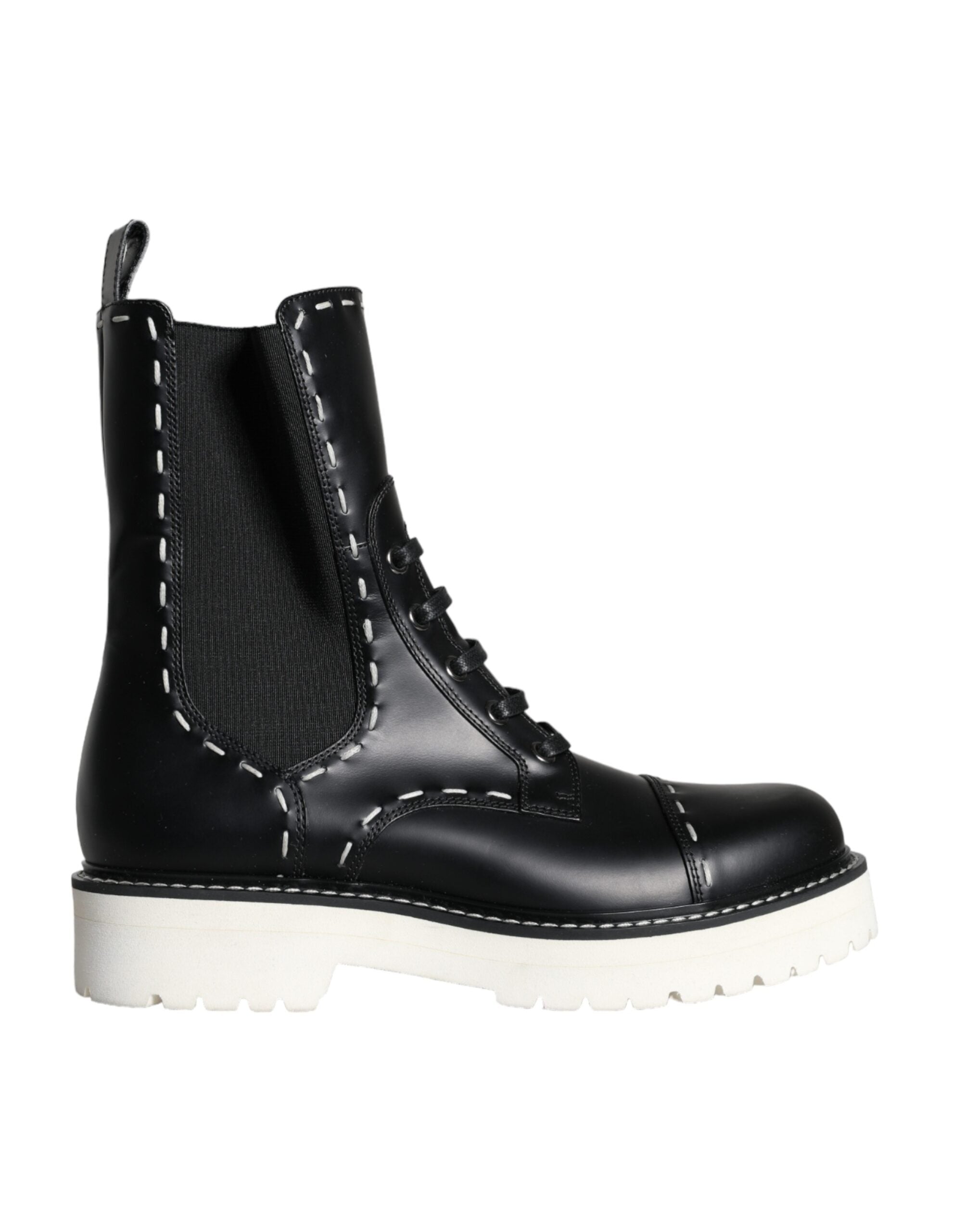 Botas de combate de cuero negro de media pantorrilla de Dolce & Gabbana-1