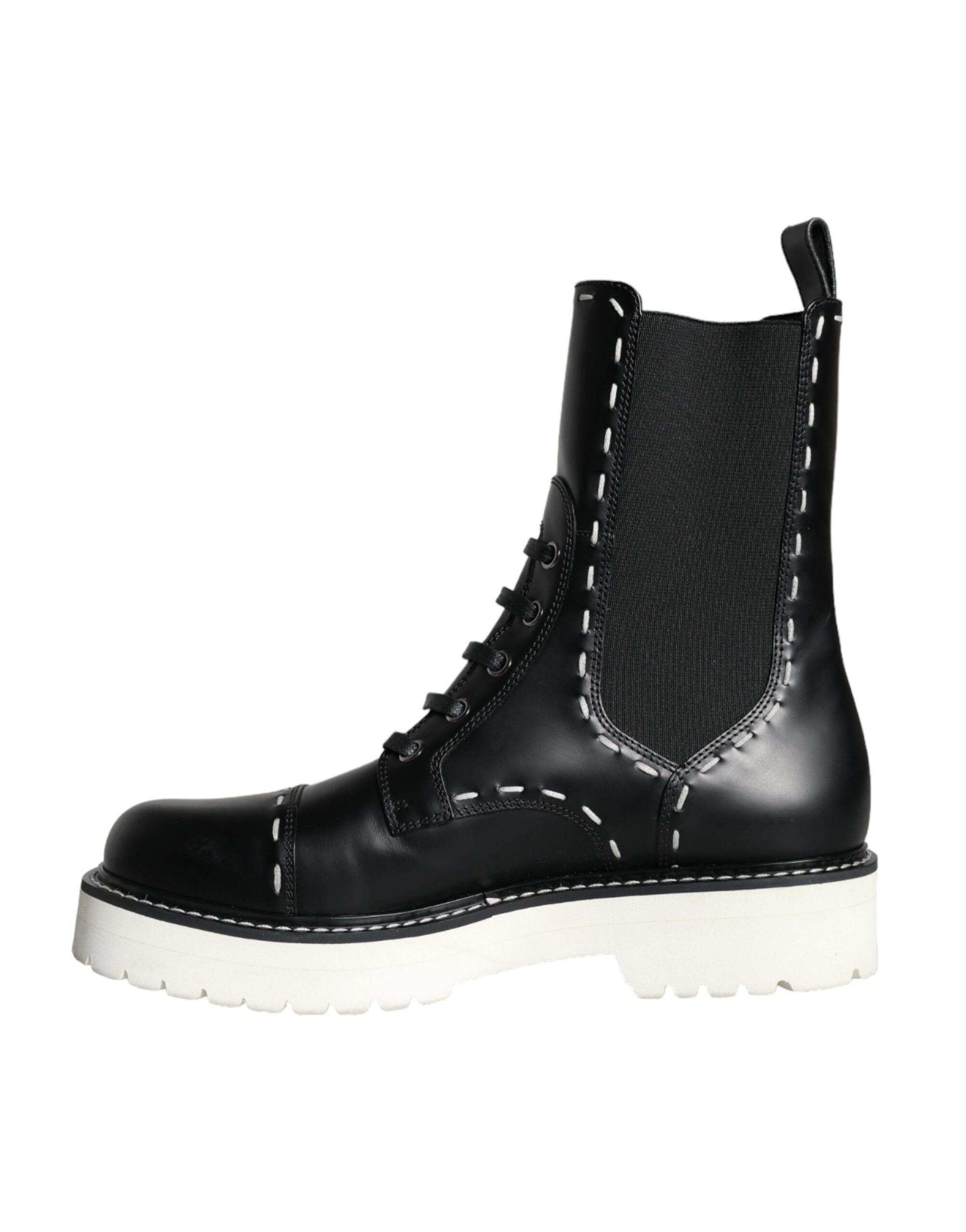 Botas de combate de cuero negro de media pantorrilla de Dolce & Gabbana-5
