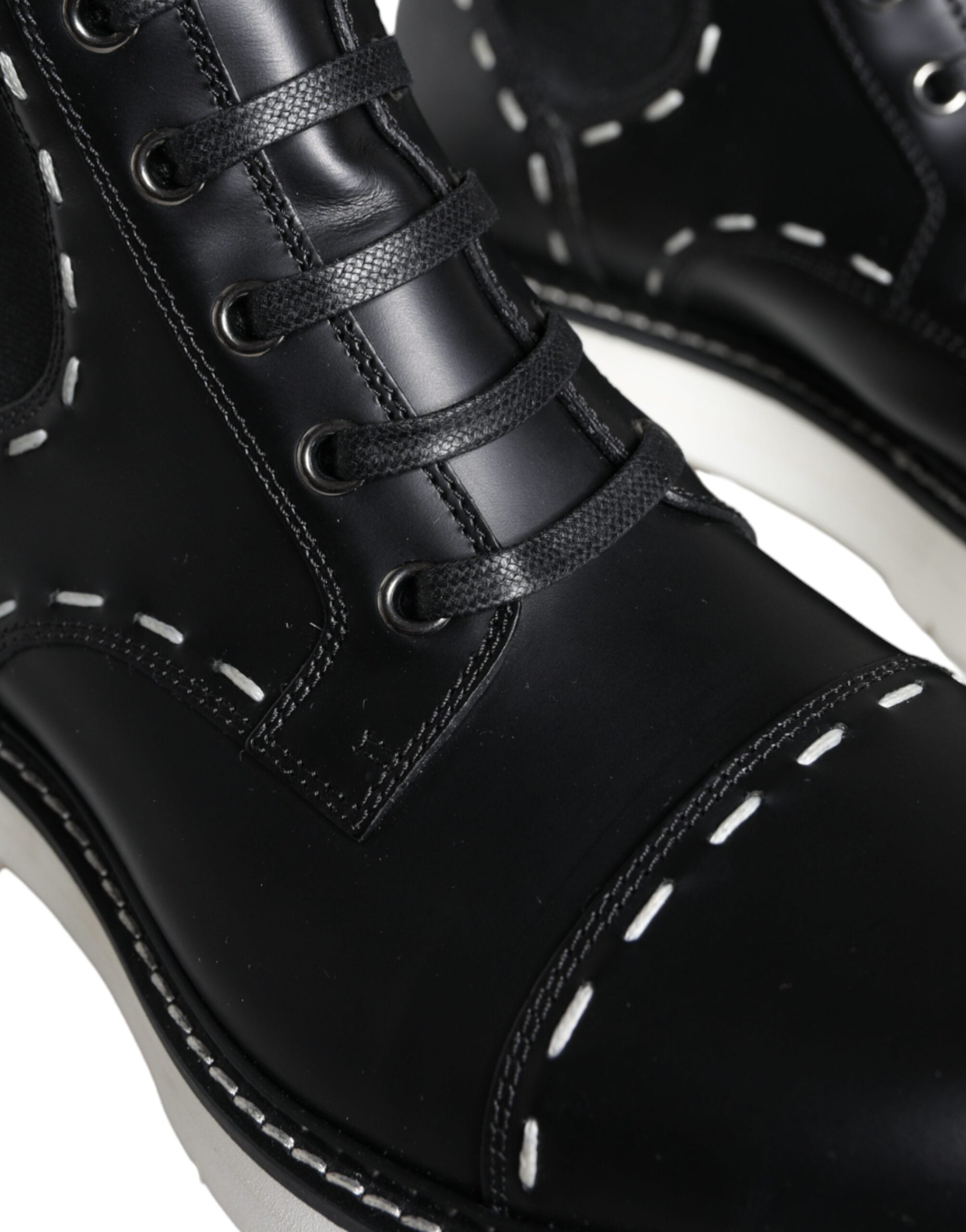 Botas de combate de cuero negro de media pantorrilla de Dolce & Gabbana-7
