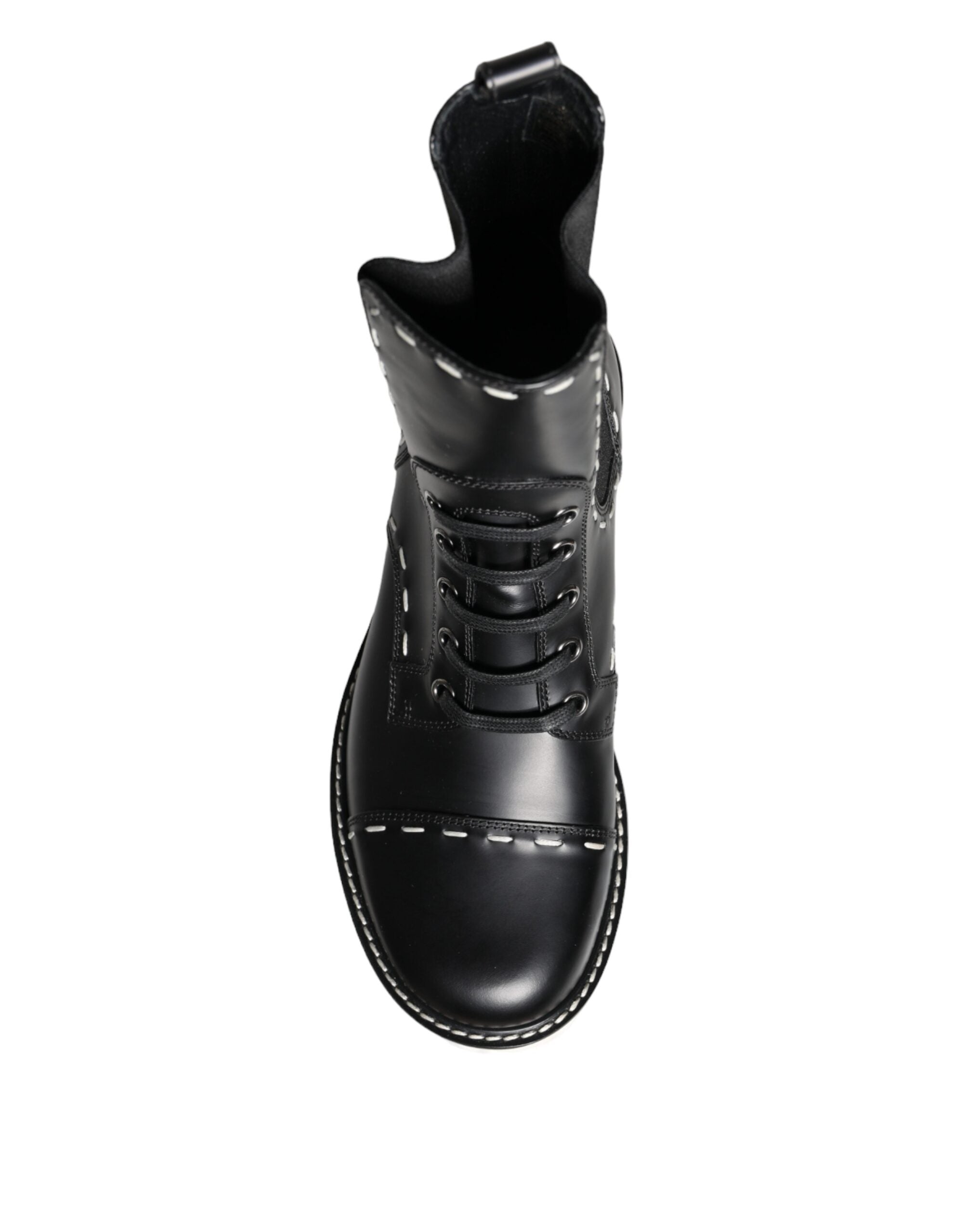Botas de combate de cuero negro de media pantorrilla de Dolce & Gabbana-8