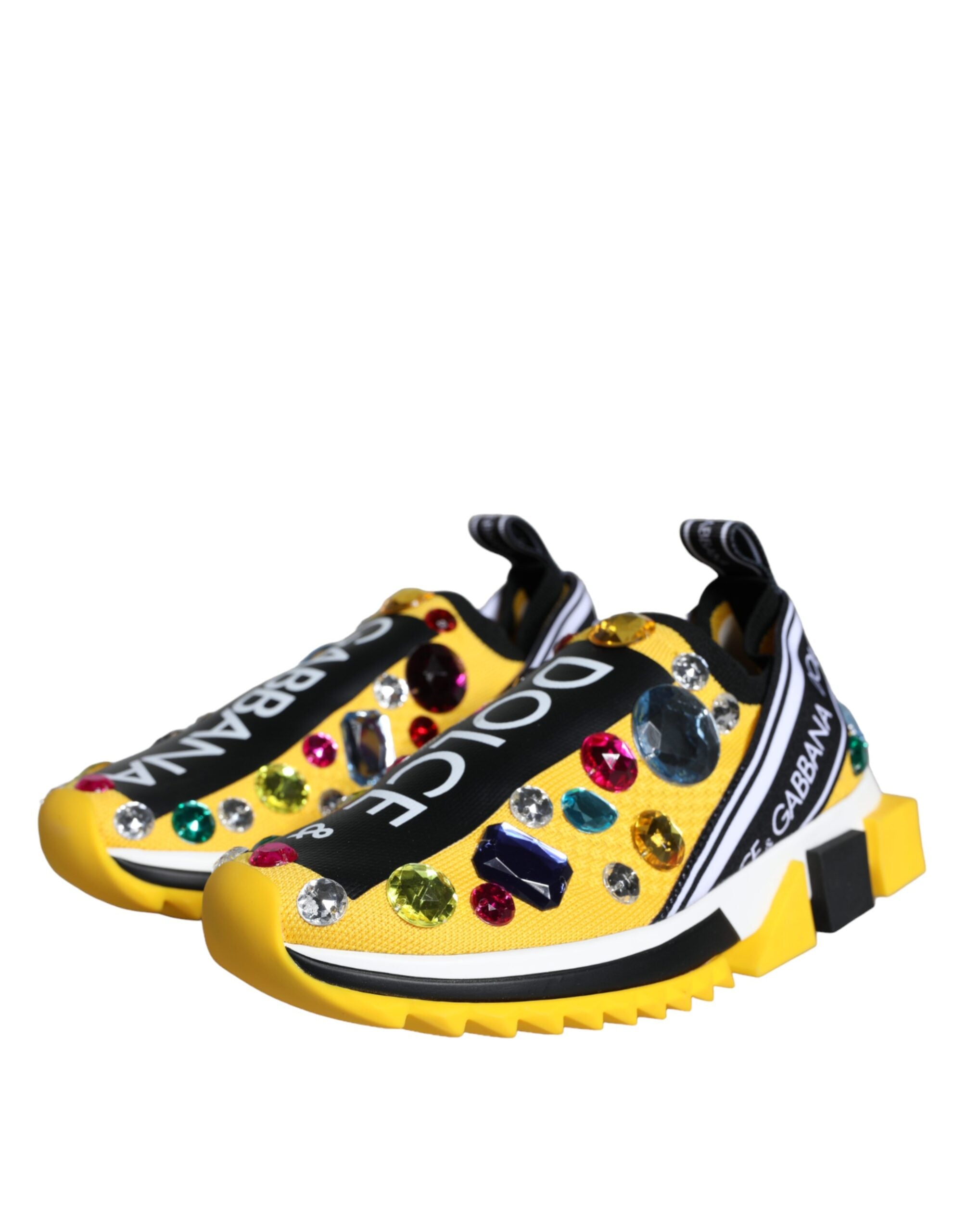 Dolce & Gabbana Yellow Sorrento Crystals Sneakers Women's Shoes-3