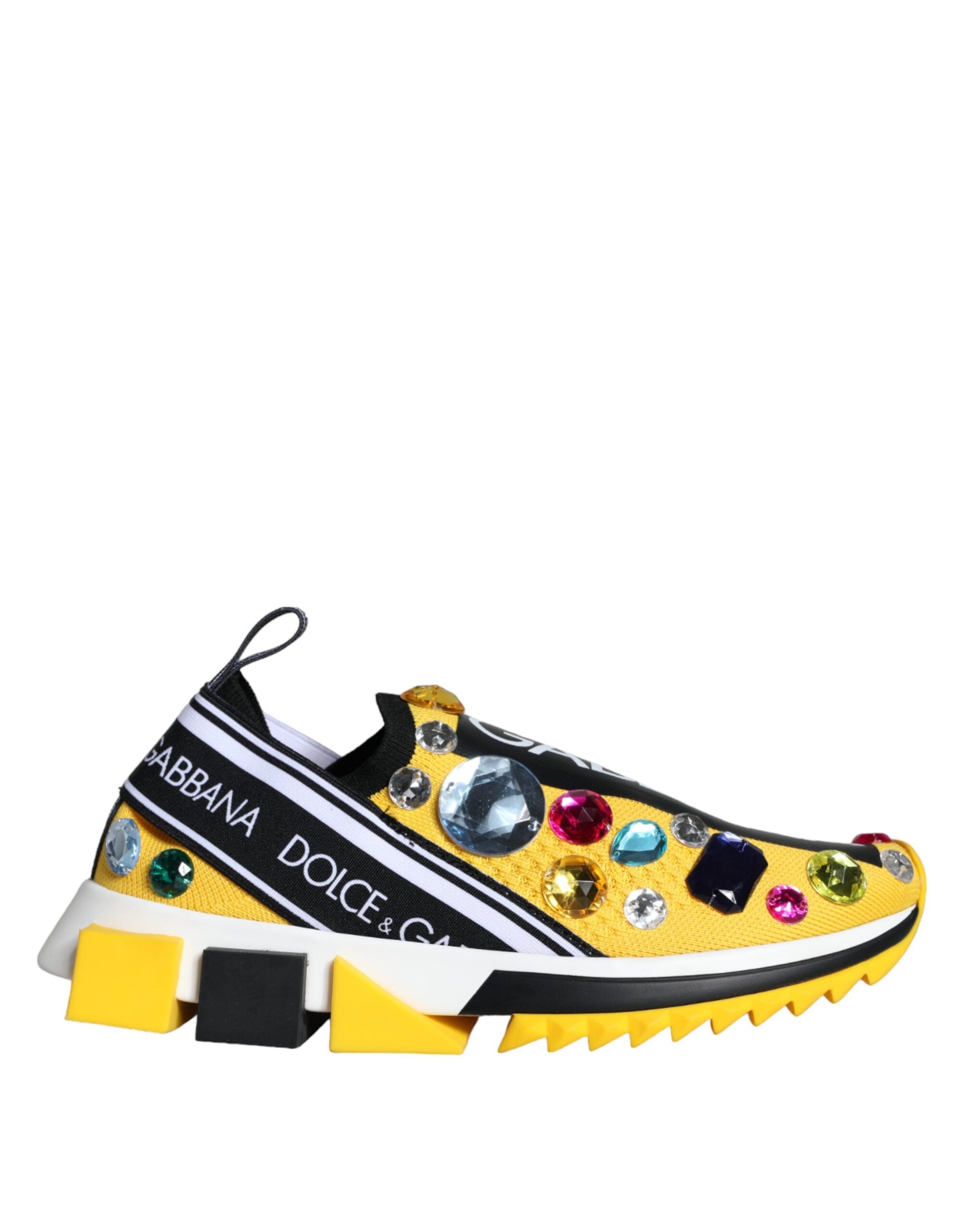 Dolce & Gabbana Yellow Sorrento Crystals Sneakers Women's Shoes-1