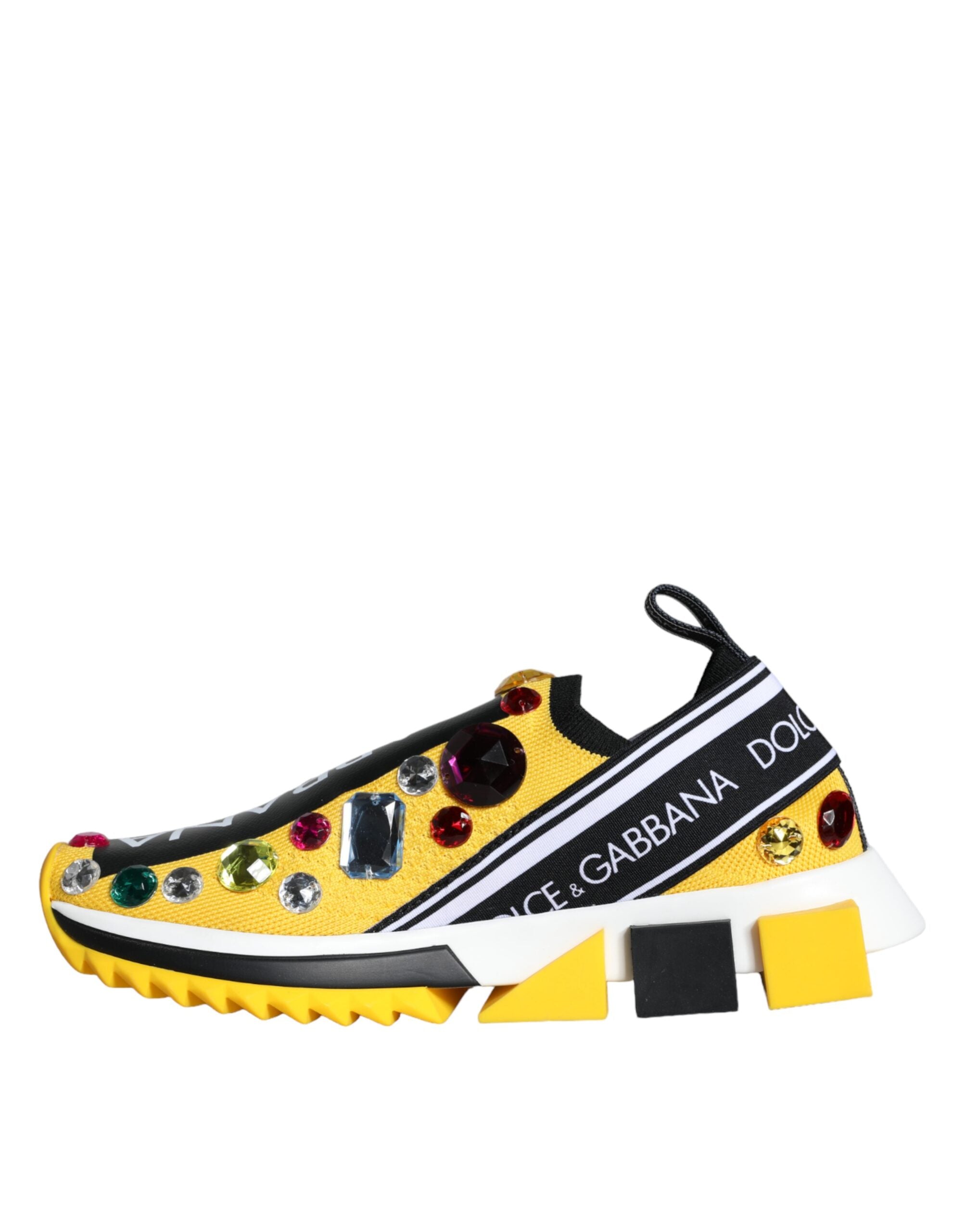Dolce & Gabbana Yellow Sorrento Crystals Sneakers Women's Shoes-4
