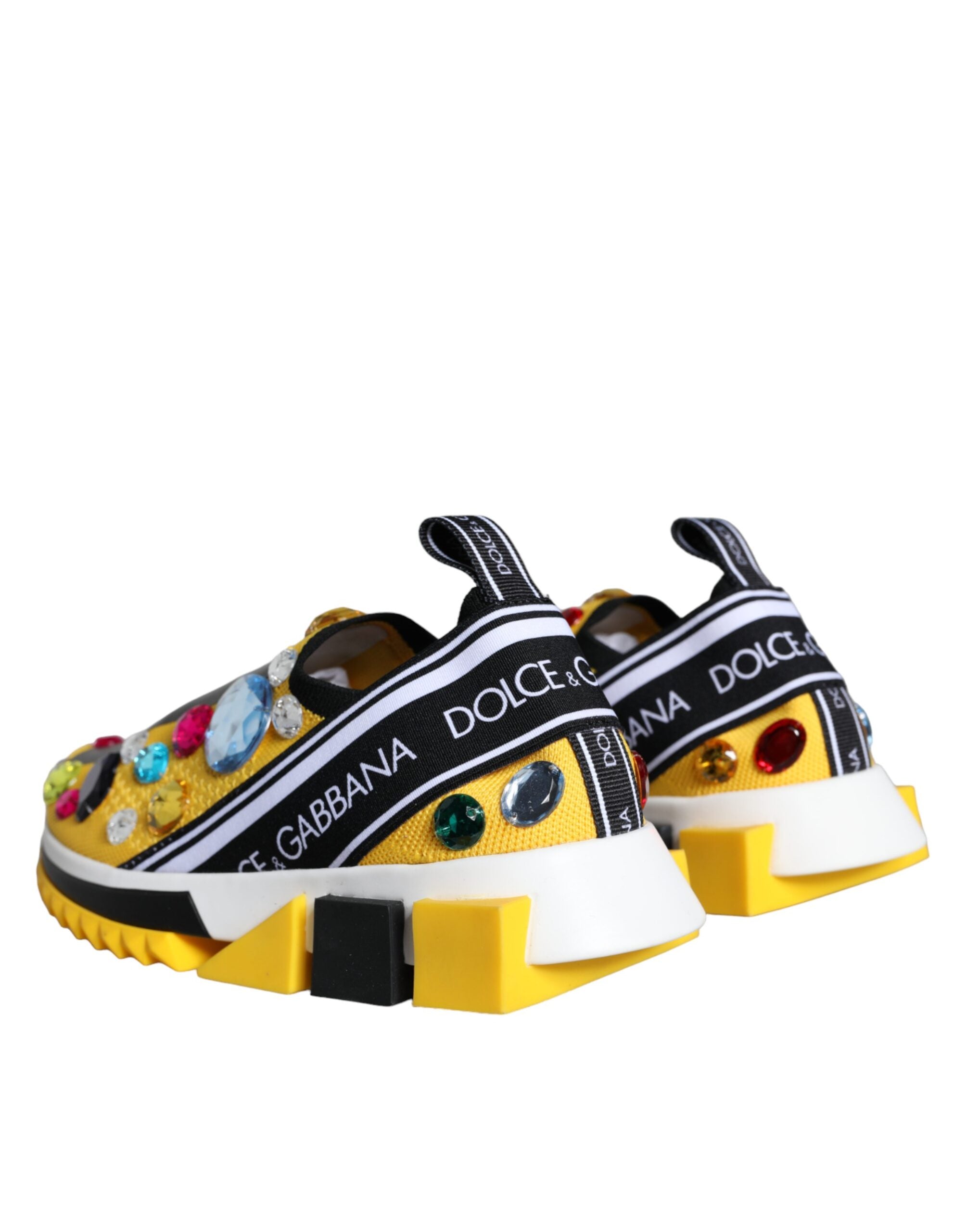Dolce & Gabbana Yellow Sorrento Crystals Sneakers Women's Shoes-5