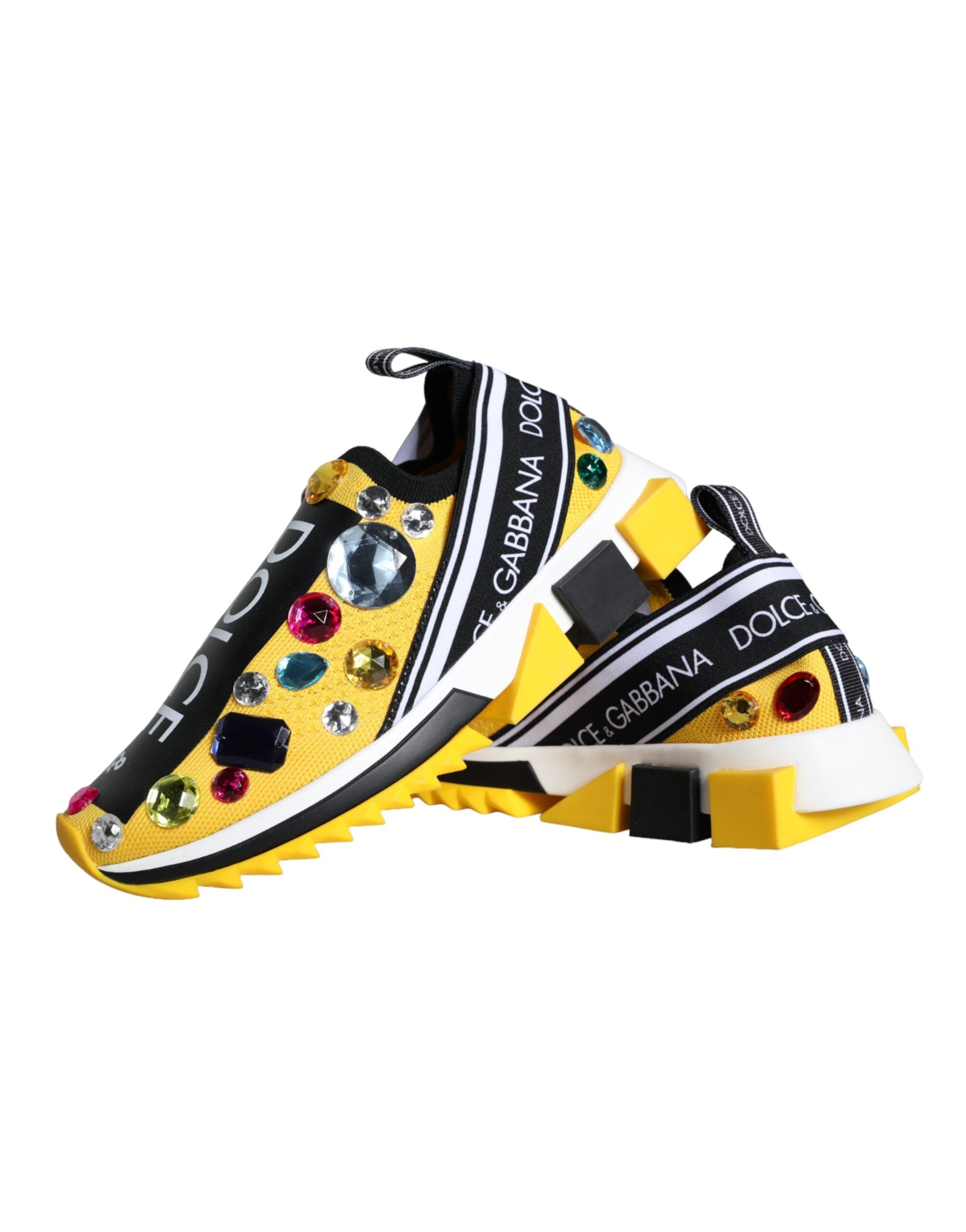 Dolce & Gabbana Yellow Sorrento Crystals Sneakers Women's Shoes-7