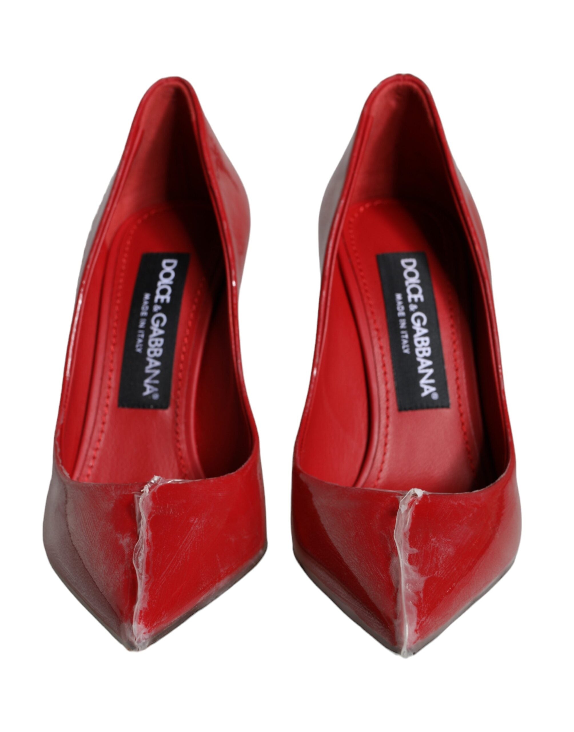 Dolce & Gabbana Red Patent Leather Faux Pearl Heels Pumps Shoes-2